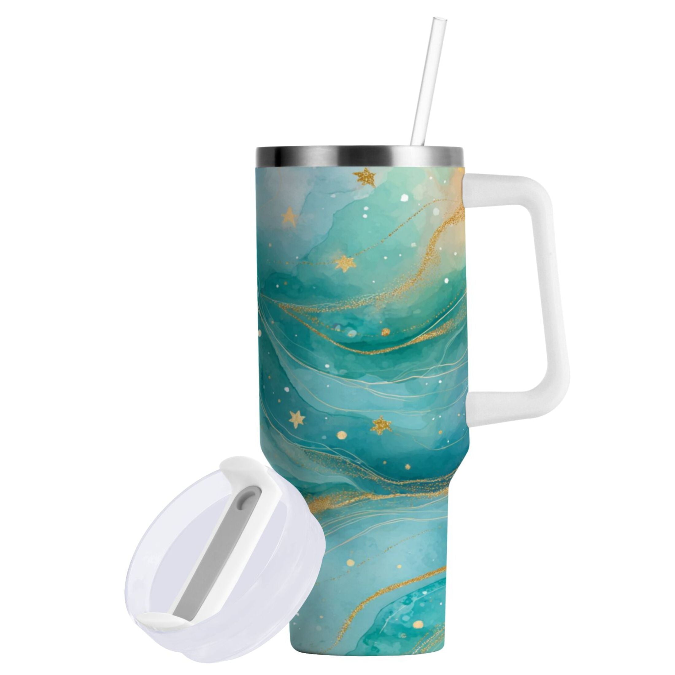 40 oz Insulated Stainless Steel Tumbler Double Wall Stainless Steel Tumbler with 2-Way Drinking Beautiful Watercolor Stars - Pick 751