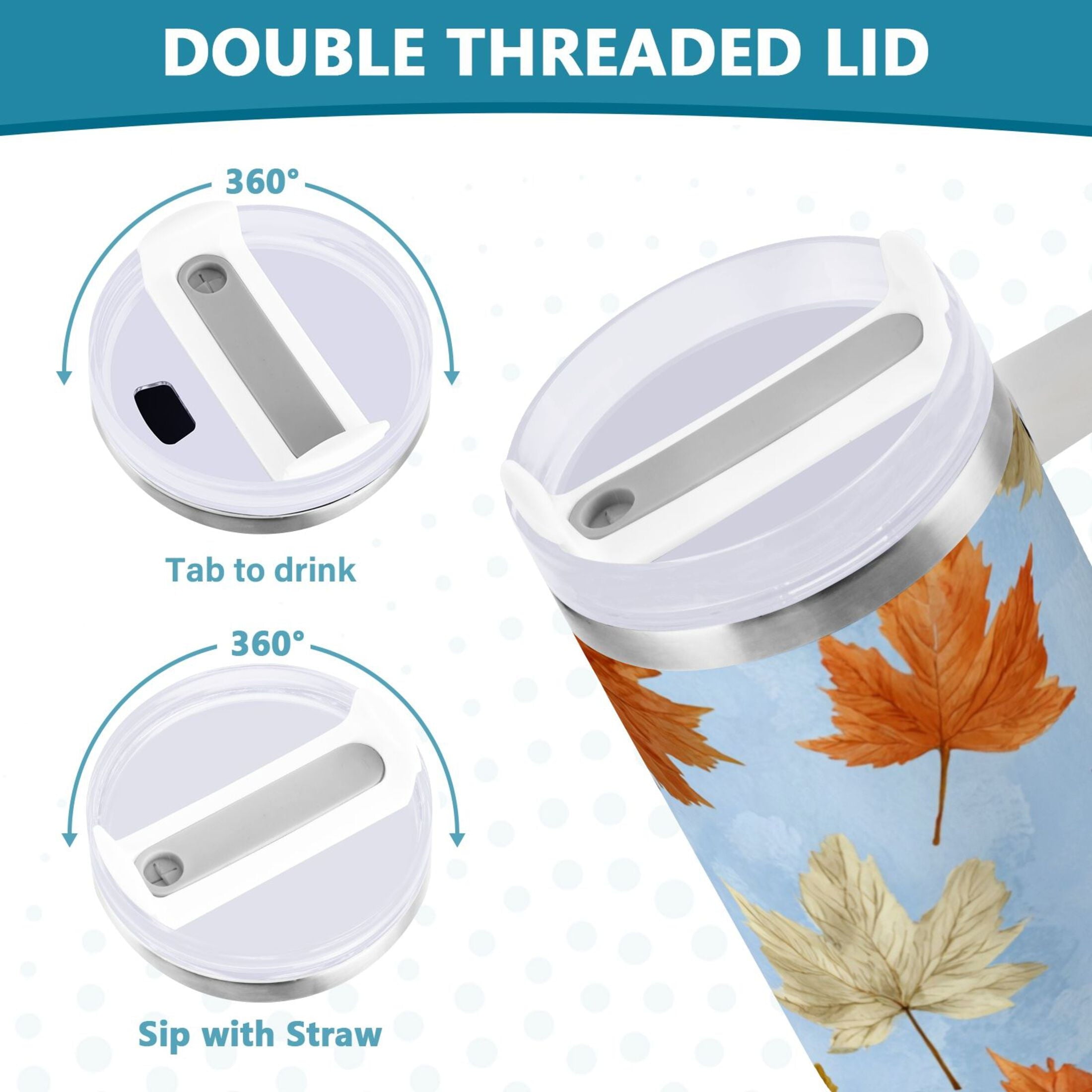 30 oz Insulated Stainless Steel Tumbler Double Wall Stainless Steel Tumbler with 2-Way Drinking Autumn Maple Leaves - Pick 117