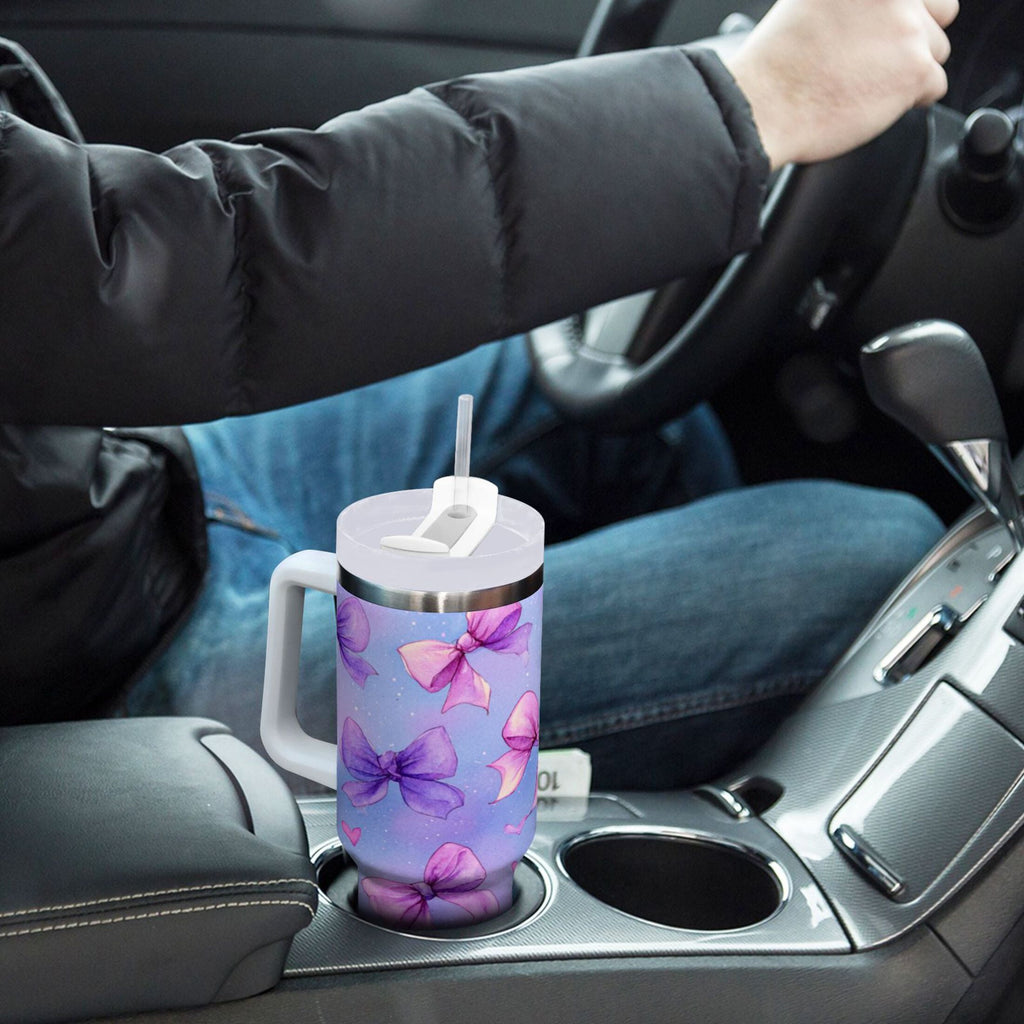 30 oz Insulated Stainless Steel Tumbler Double Wall Stainless Steel Tumbler with 2-Way Drinking Watercolor Bows Pattern - Pick 805