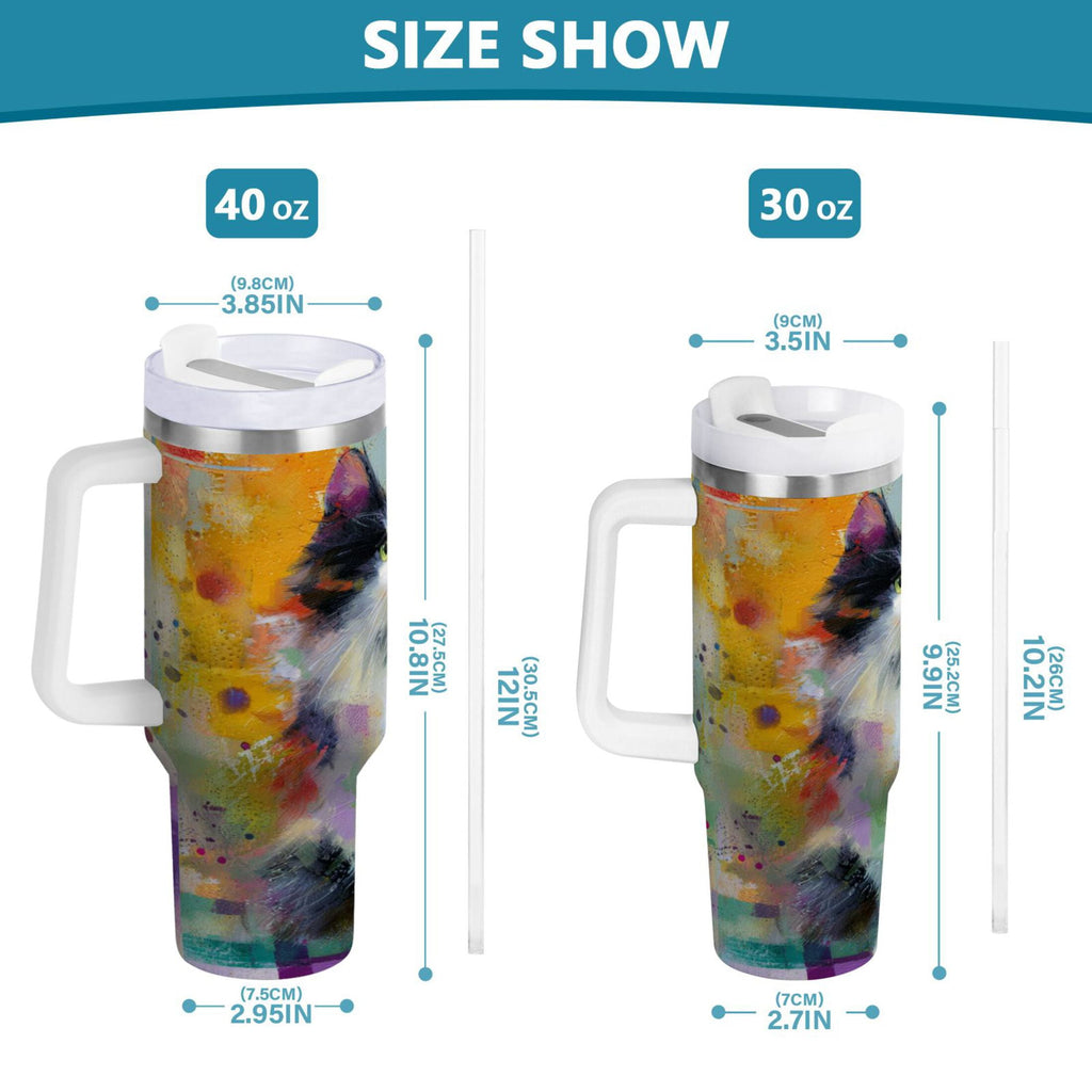 30 oz Insulated Stainless Steel Tumbler Double Wall Stainless Steel Tumbler with 2-Way Drinking Charming Hairy Cat - Pick 953