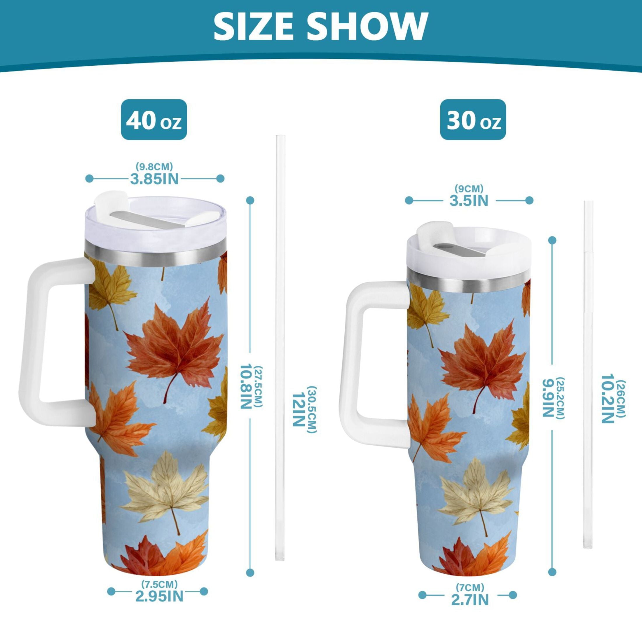 30 oz Insulated Stainless Steel Tumbler Double Wall Stainless Steel Tumbler with 2-Way Drinking Autumn Maple Leaves - Pick 117