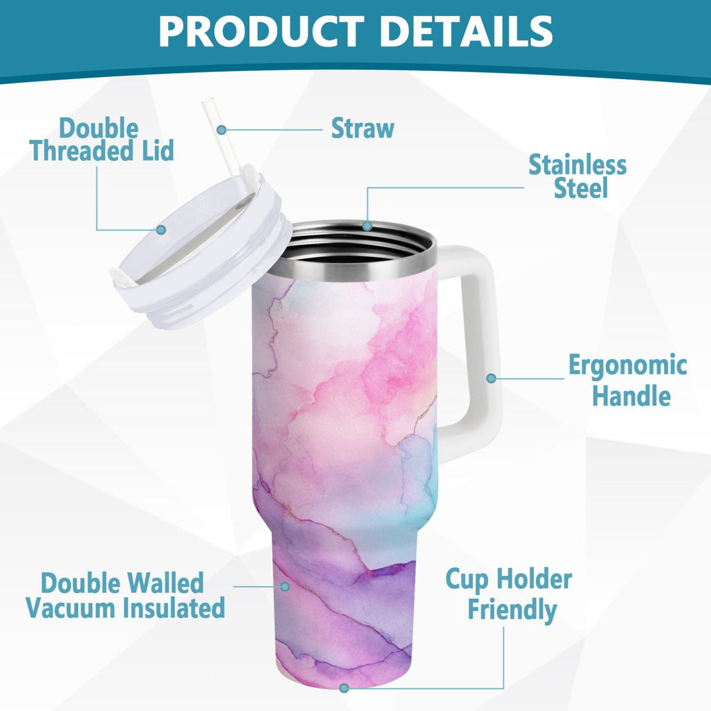 30 oz Insulated Stainless Steel Tumbler Double Wall Stainless Steel Tumbler with 2-Way Drinking Pastel Pink Marble Texture - Pick 761