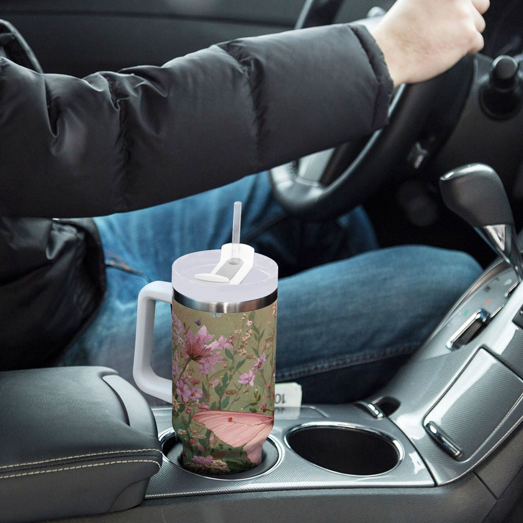 30 oz Insulated Stainless Steel Tumbler Double Wall Stainless Steel Tumbler with 2-Way Drinking Delicate Butterfly - Pick 770