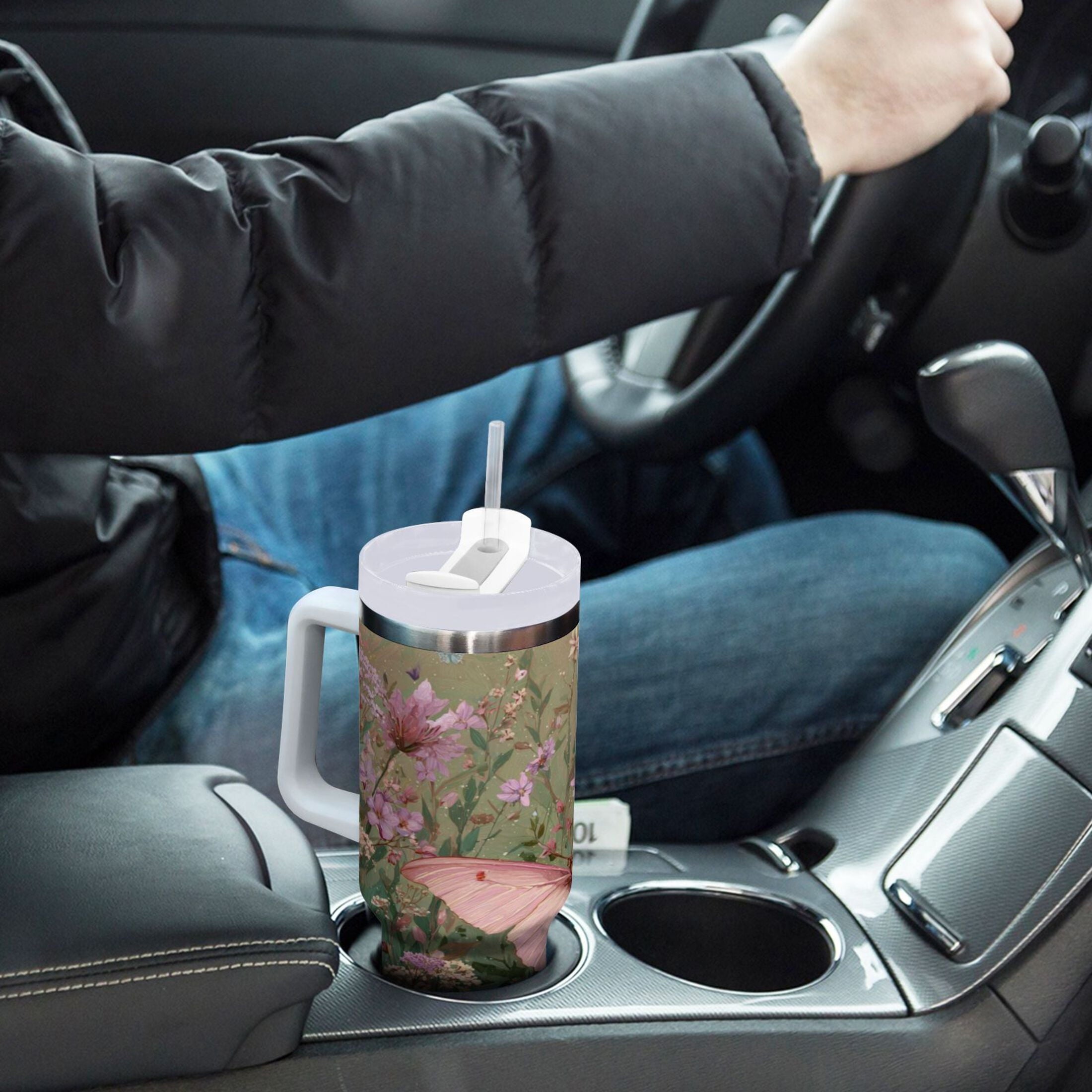 30 oz Insulated Stainless Steel Tumbler Double Wall Stainless Steel Tumbler with 2-Way Drinking Delicate Butterfly - Pick 770