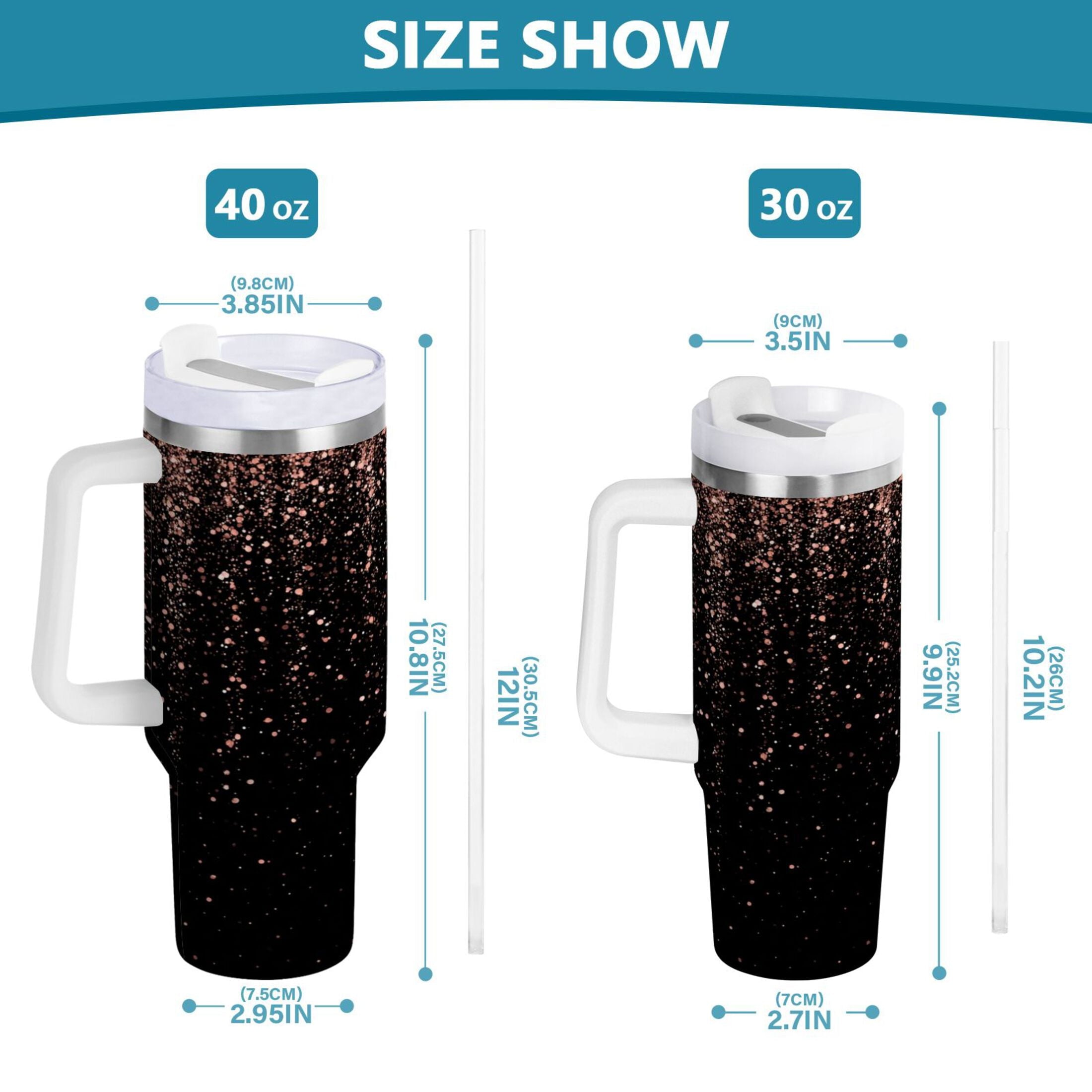 40 oz Insulated Stainless Steel Tumbler Double Wall Stainless Steel Tumbler with 2-Way Drinking Rose Gold Glitter - Pick 962
