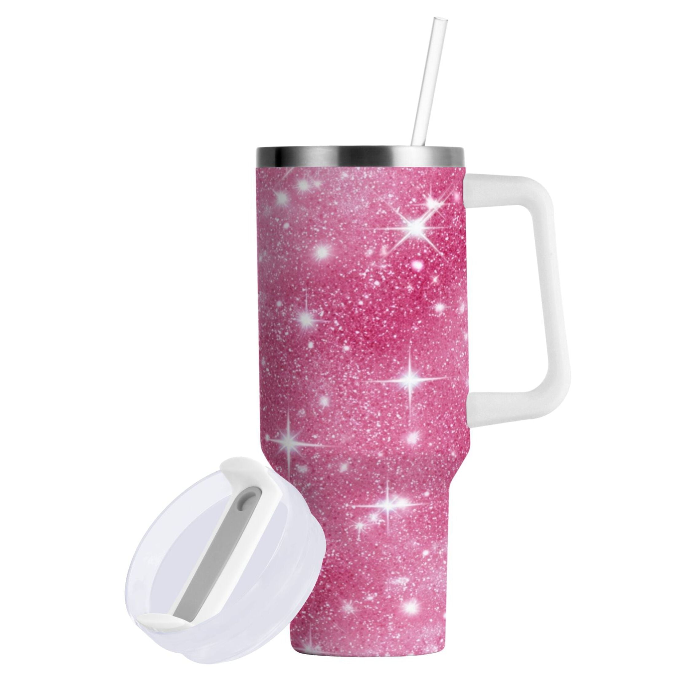 40 oz Insulated Stainless Steel Tumbler Double Wall Stainless Steel Tumbler with 2-Way Drinking Pink Glitter Background - Pick 971