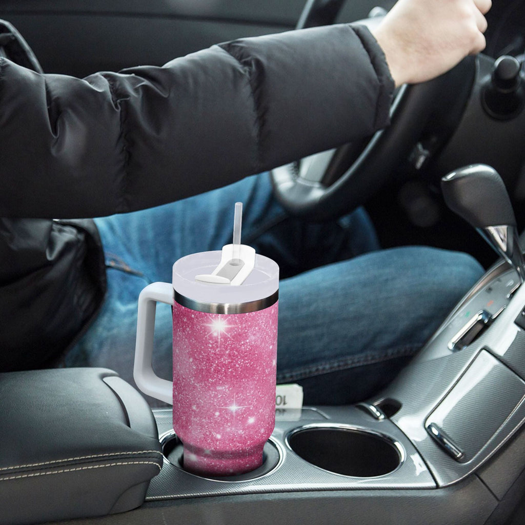 40 oz Insulated Stainless Steel Tumbler Double Wall Stainless Steel Tumbler with 2-Way Drinking Pink Glitter Background - Pick 971