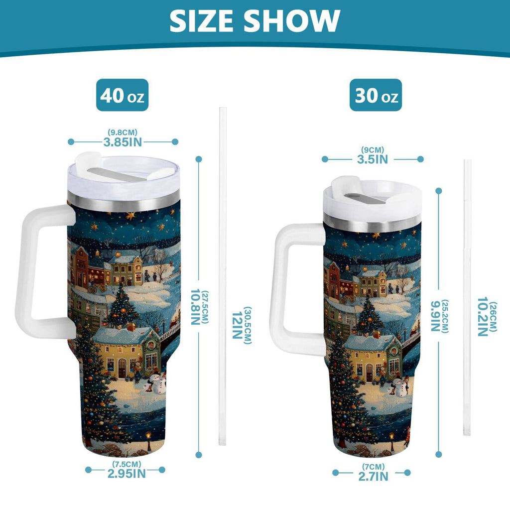 30 oz Insulated Stainless Steel Tumbler Double Wall Stainless Steel Tumbler with 2-Way Drinking Whimsical Christmas Scene - Pick 243