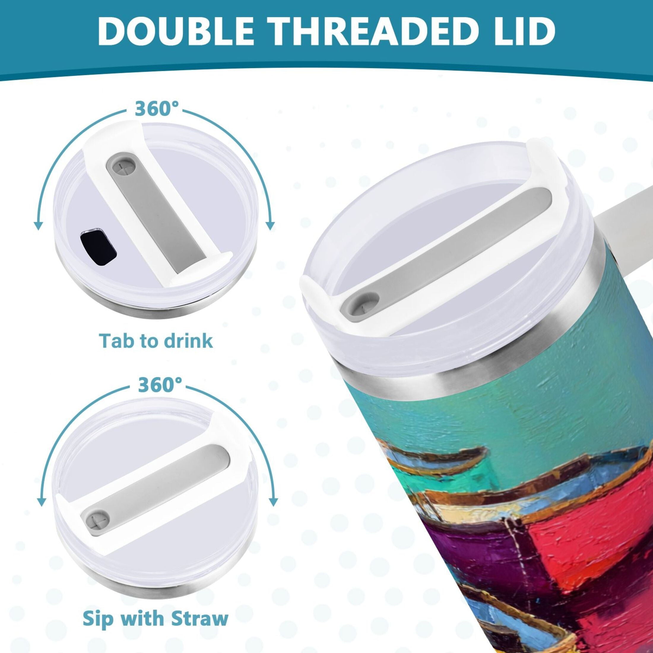 30 oz Insulated Stainless Steel Tumbler Double Wall Stainless Steel Tumbler with 2-Way Drinking Colorful Row Boats - Pick 761