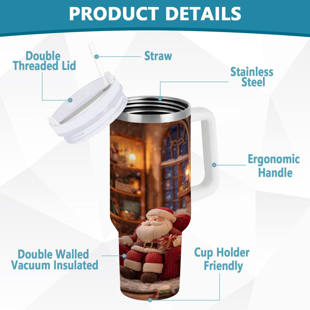 40 oz Insulated Stainless Steel Tumbler Double Wall Stainless Steel Tumbler with 2-Way Drinking Sitting Santa Claus - Pick 480