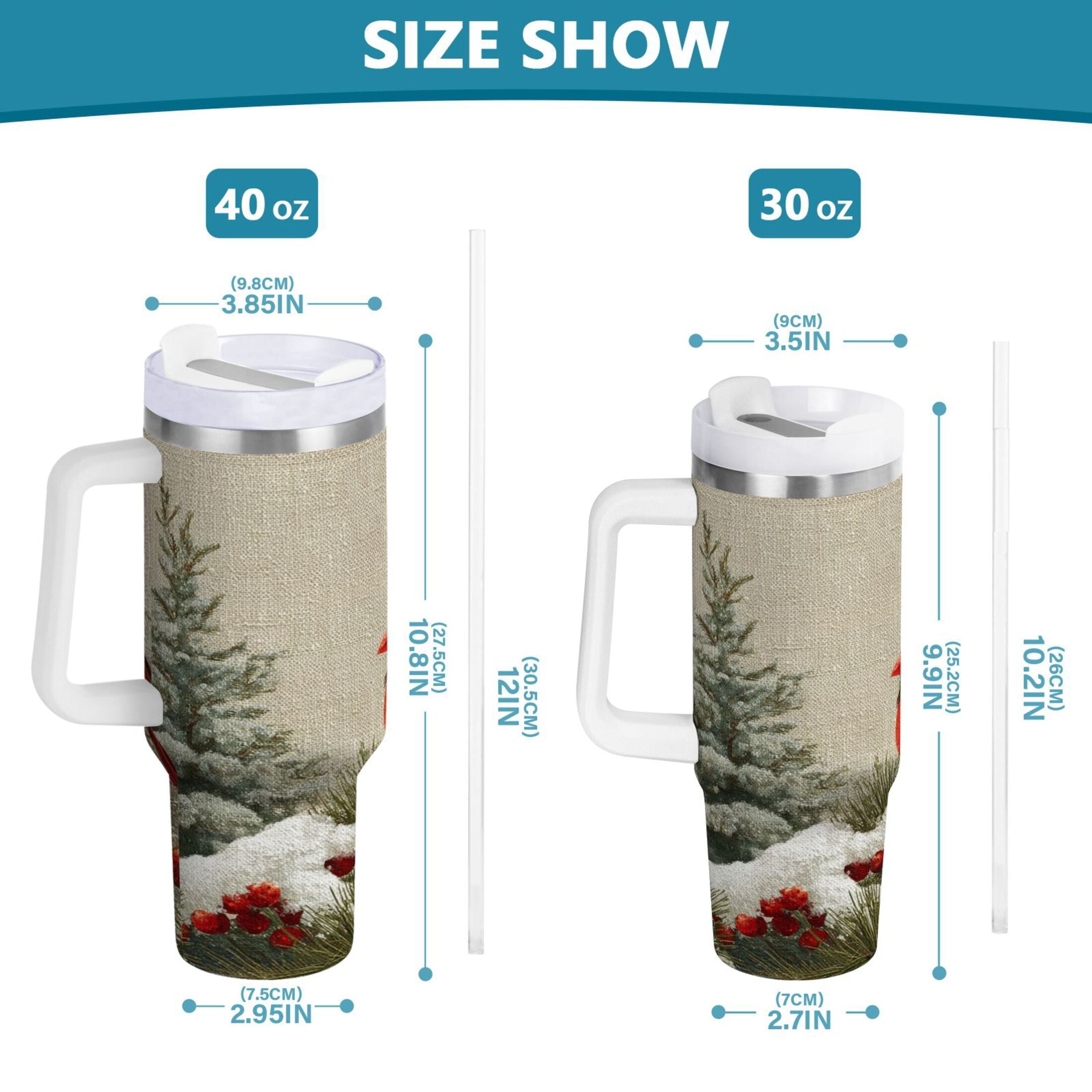 30 oz Insulated Stainless Steel Tumbler Double Wall Stainless Steel Tumbler with 2-Way Drinking Bird and Snow-covered Trees - Pick 943