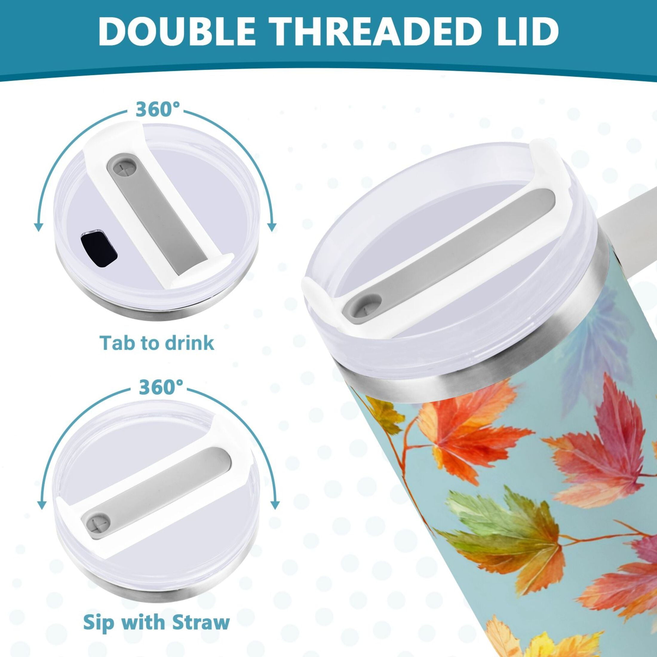30 oz Insulated Stainless Steel Tumbler Double Wall Stainless Steel Tumbler with 2-Way Drinking Colorful Autumn Maple Leaves - Pick 951