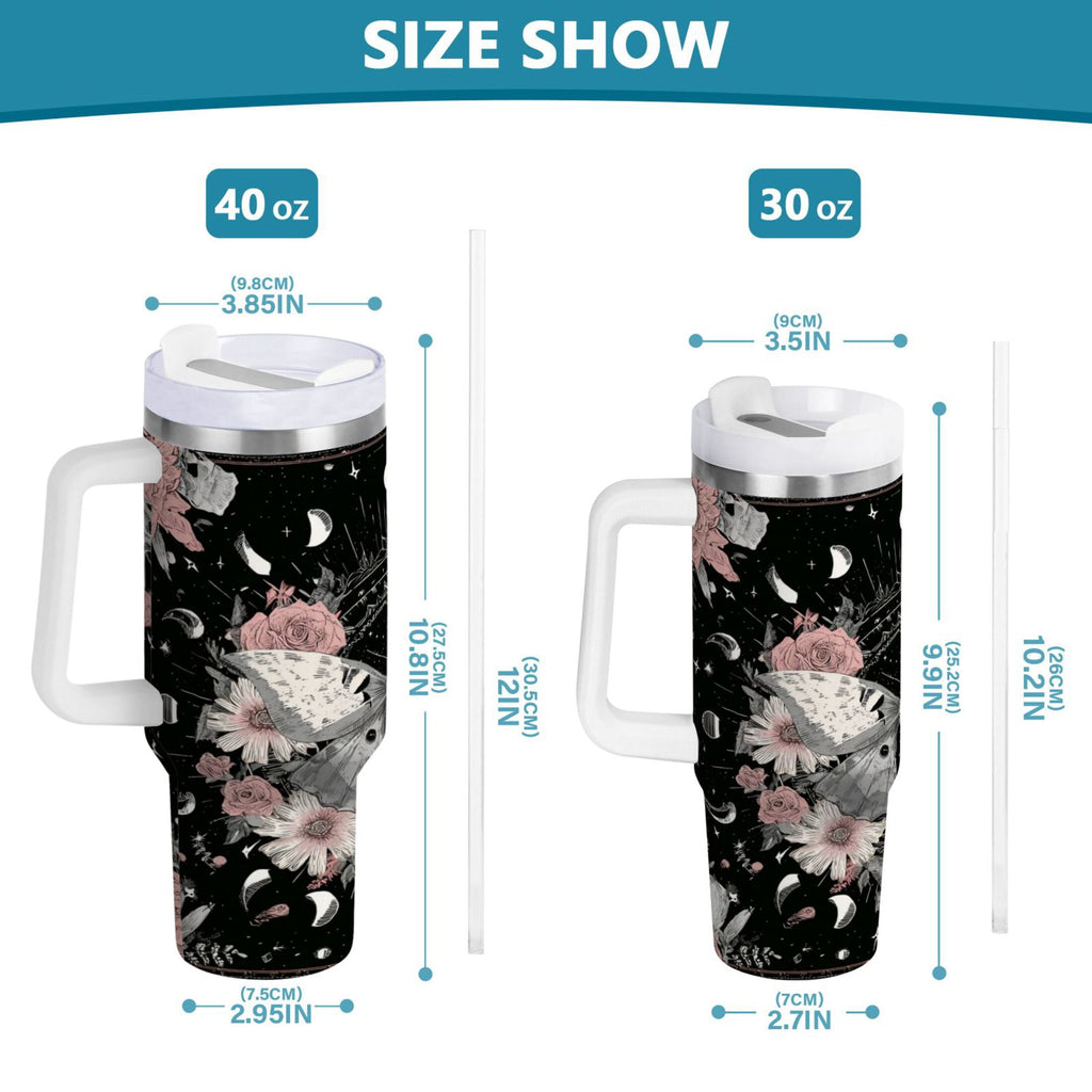 40 oz Insulated Stainless Steel Tumbler Double Wall Stainless Steel Tumbler with 2-Way Drinking Butterfly Surrounded by Flowers - Pick 577