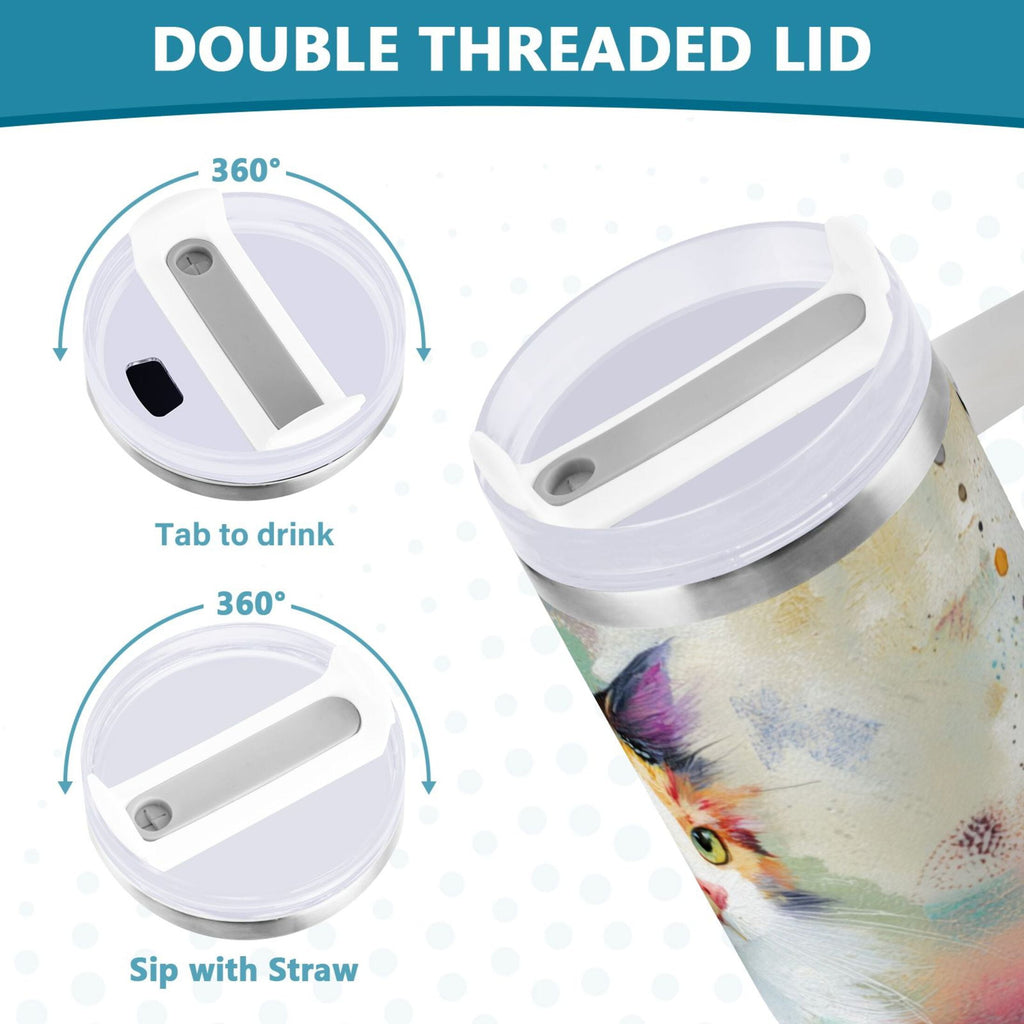 30 oz Insulated Stainless Steel Tumbler Double Wall Stainless Steel Tumbler with 2-Way Drinking Charming Hairy Cat - Pick 953