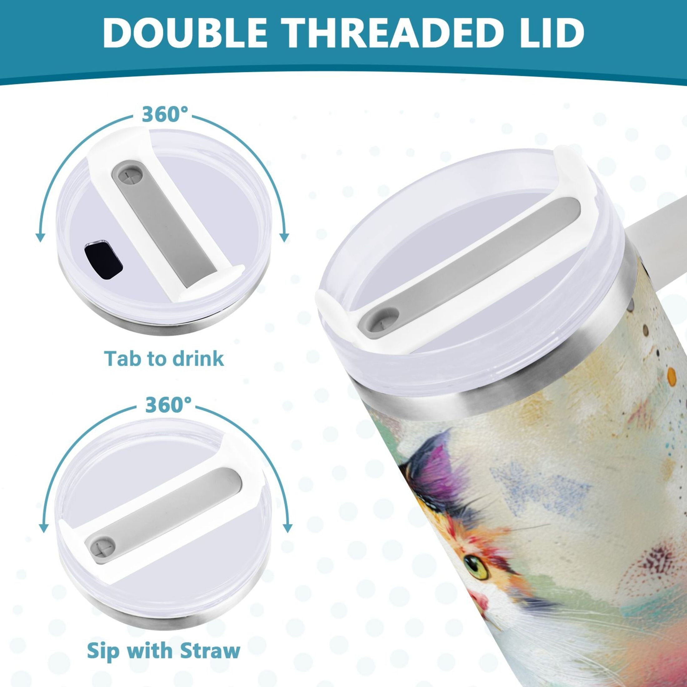 30 oz Insulated Stainless Steel Tumbler Double Wall Stainless Steel Tumbler with 2-Way Drinking Charming Hairy Cat - Pick 953