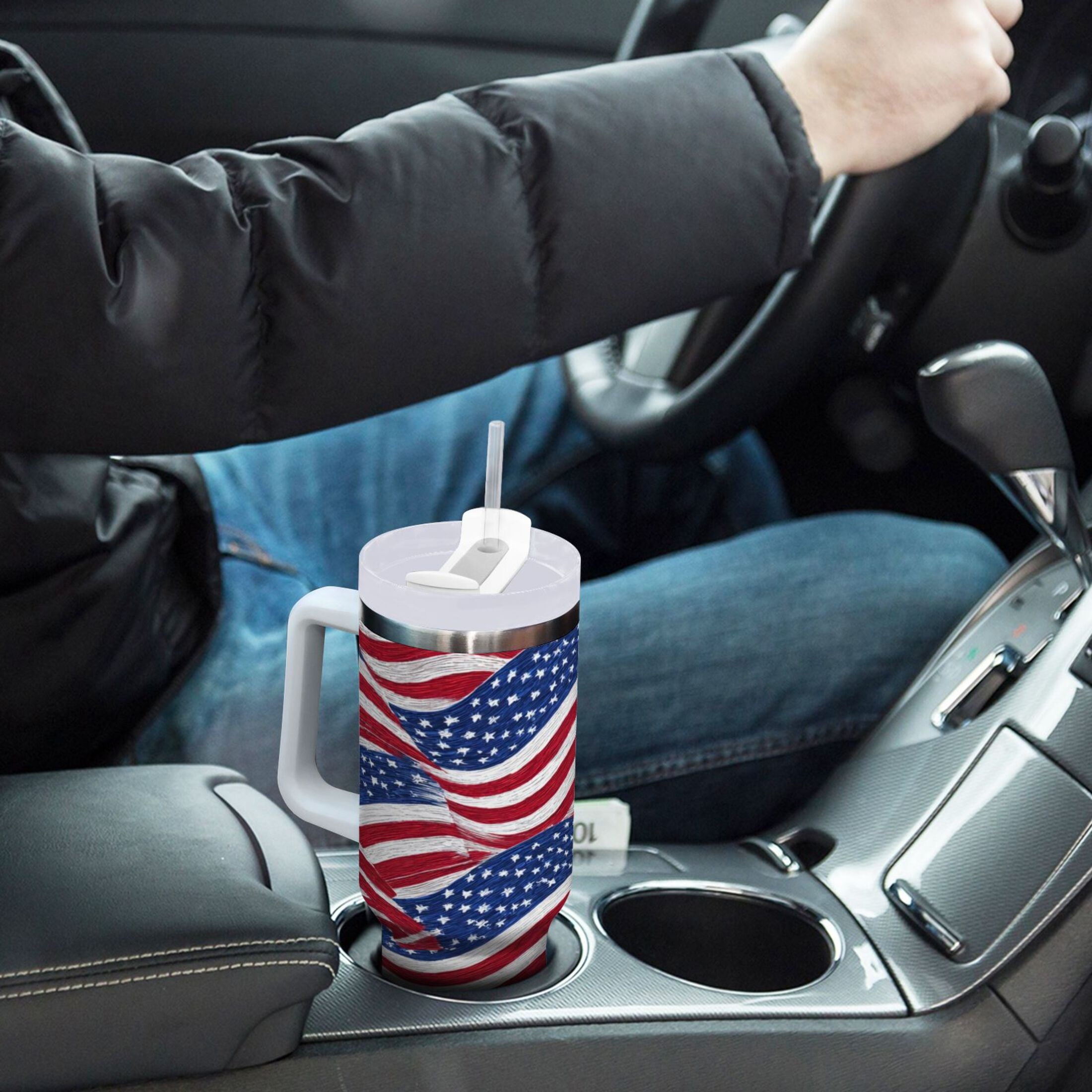 30 oz Insulated Stainless Steel Tumbler Double Wall Stainless Steel Tumbler with 2-Way Drinking Flags Wave Pattern - Pick 192