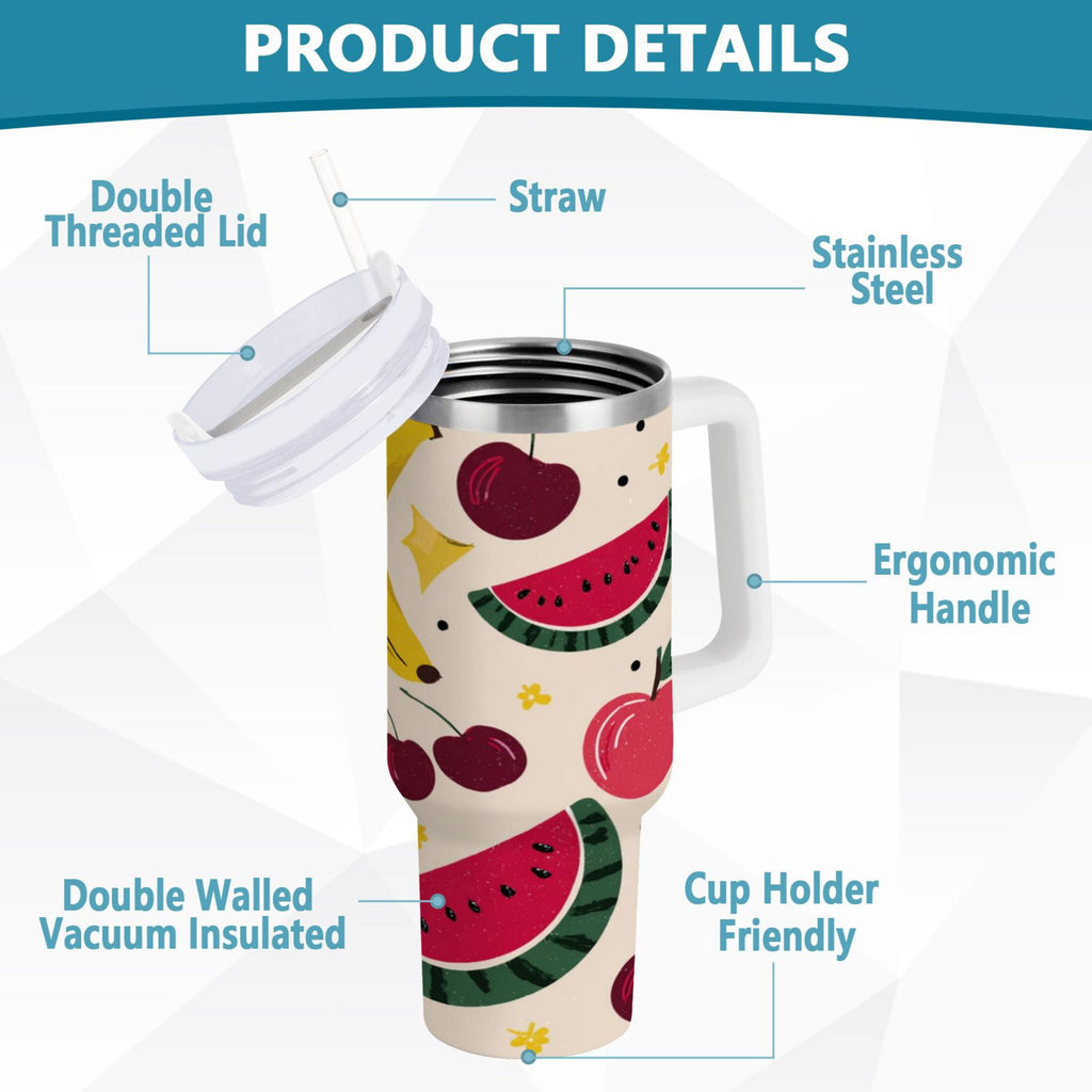 30 oz Insulated Stainless Steel Tumbler Double Wall Stainless Steel Tumbler with 2-Way Drinking Watermelon and Cherries - Pick 278
