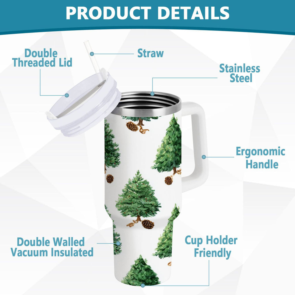30 oz Insulated Stainless Steel Tumbler Double Wall Stainless Steel Tumbler with 2-Way Drinking Watercolor Green Christmas Tree - Pick 477