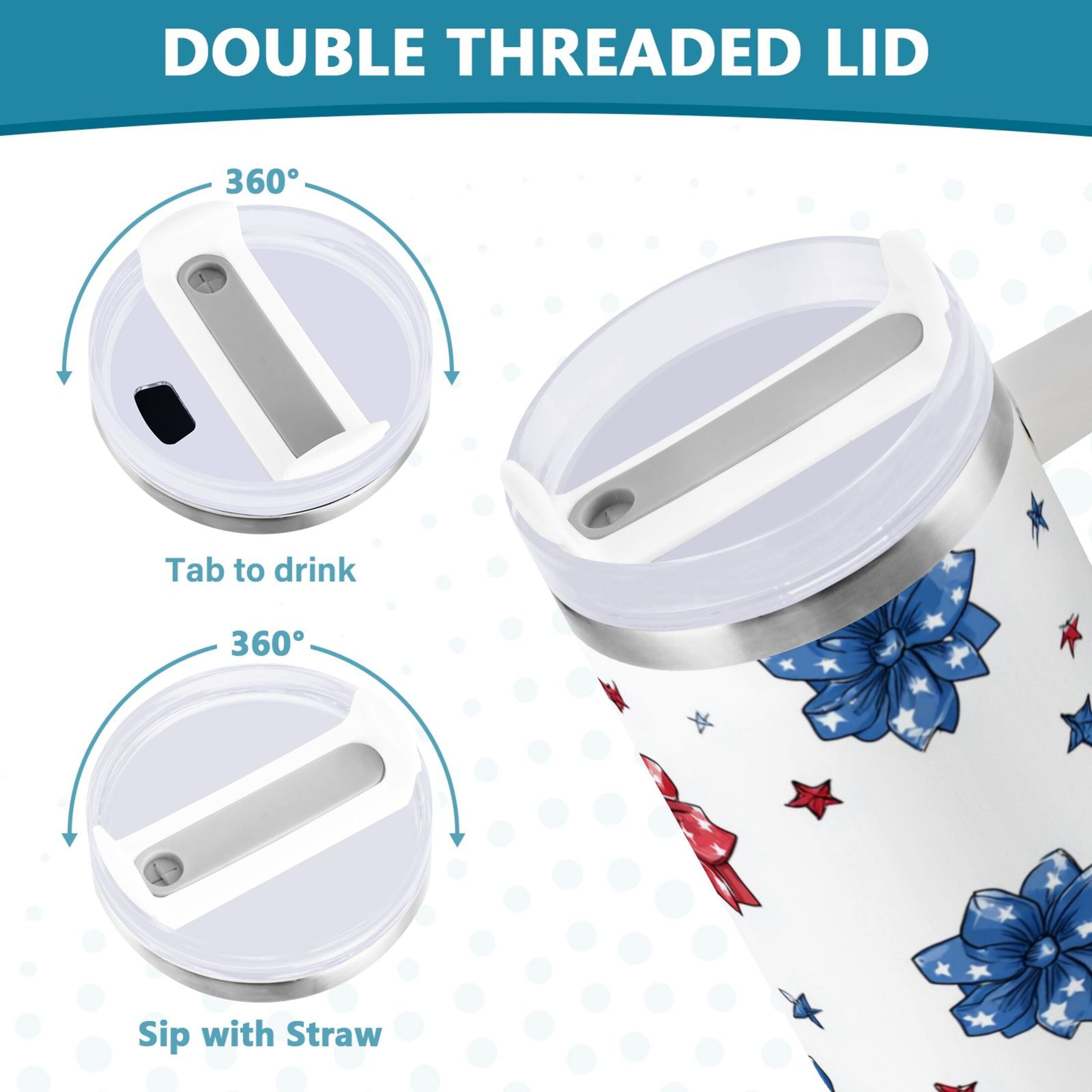 40 oz Insulated Stainless Steel Tumbler Double Wall Stainless Steel Tumbler with 2-Way Drinking Stars and Stripes Puttern Flower - Pick 839