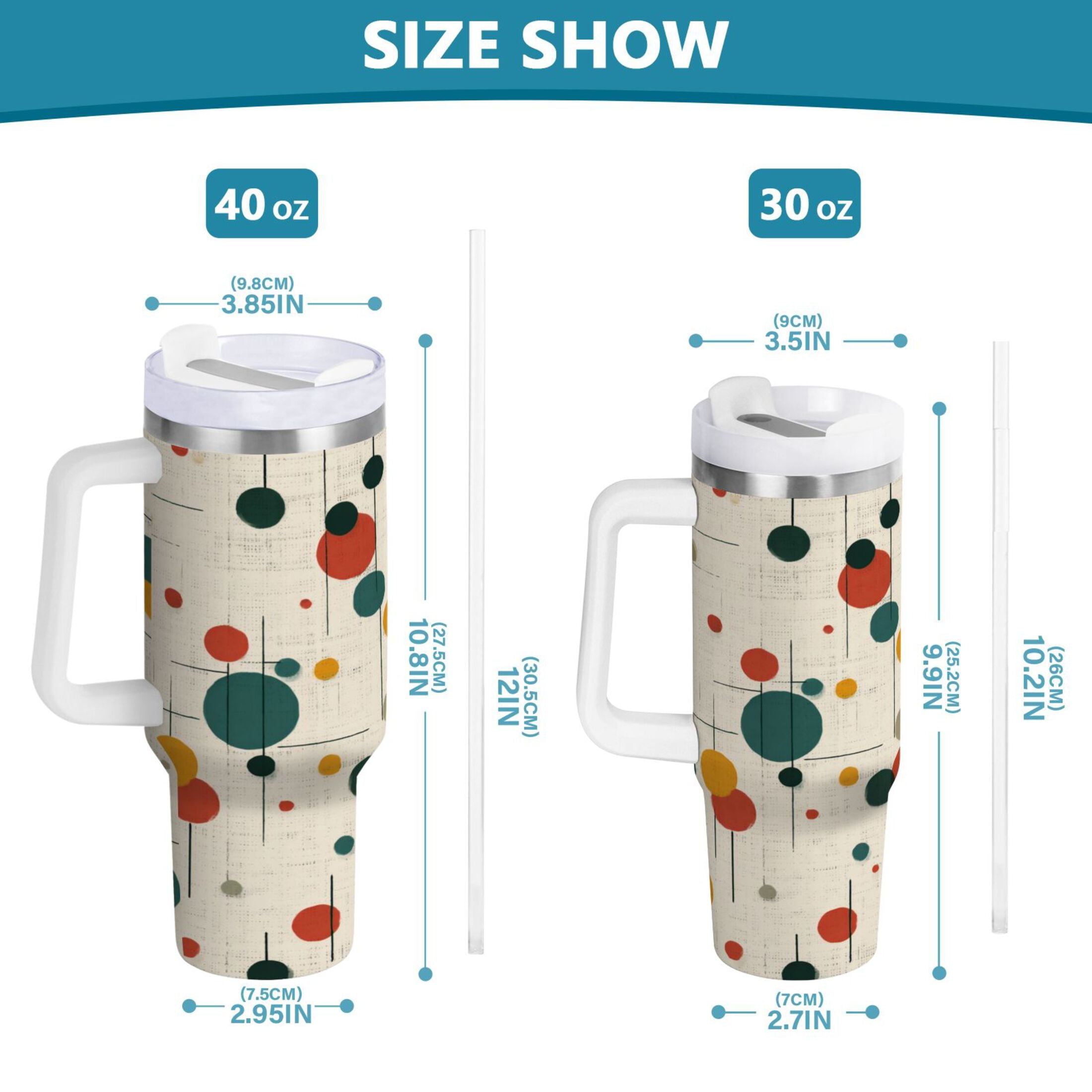 30 oz Insulated Stainless Steel Tumbler Double Wall Stainless Steel Tumbler with 2-Way Drinking Colorful Dots and Lines - Pick 503