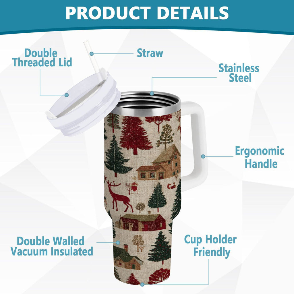 30 oz Insulated Stainless Steel Tumbler Double Wall Stainless Steel Tumbler with 2-Way Drinking Christmas Trees Deer and Houses - Pick 981
