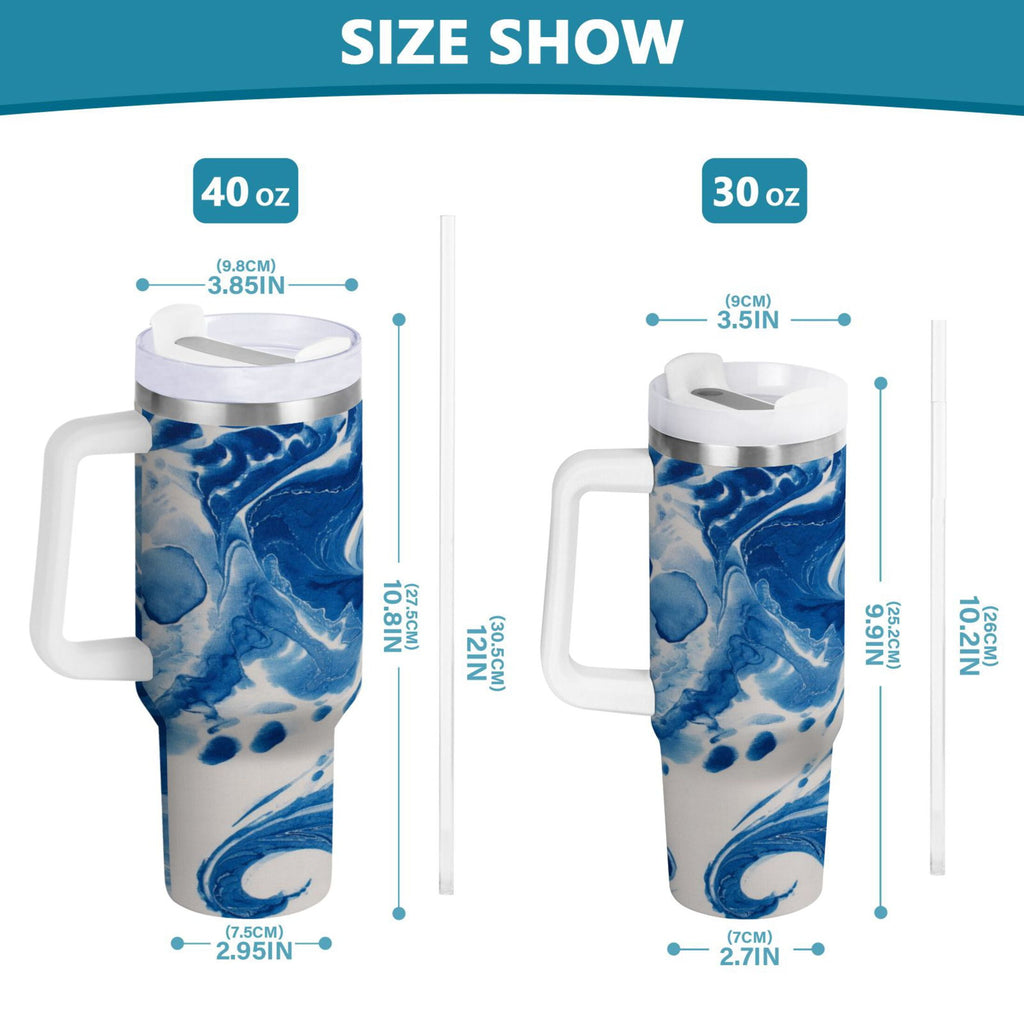 40 oz Insulated Stainless Steel Tumbler Double Wall Stainless Steel Tumbler with 2-Way Drinking Indigo Blue Tie-dye Pattern - Pick 265