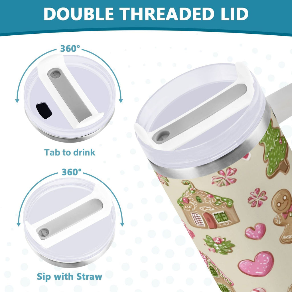 40 oz Insulated Stainless Steel Tumbler Double Wall Stainless Steel Tumbler with 2-Way Drinking Pink Cute Christmas Pattern - Pick 102