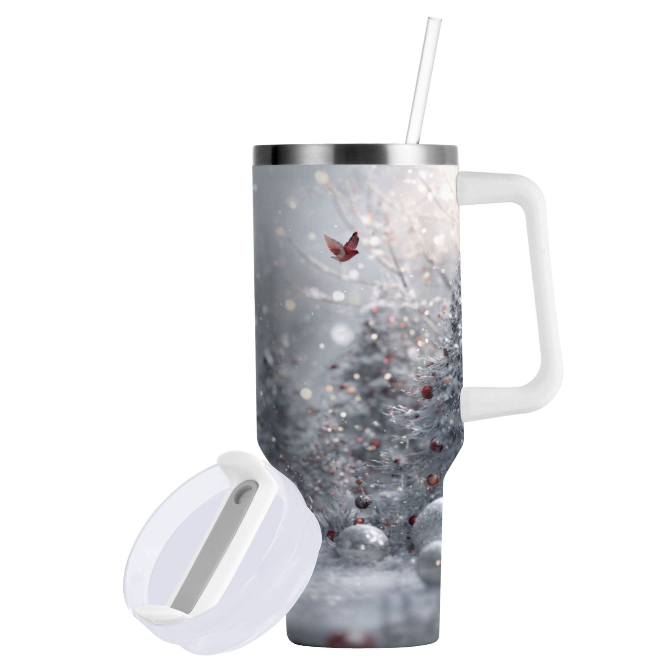 30 oz Insulated Stainless Steel Tumbler Double Wall Stainless Steel Tumbler with 2-Way Drinking Snowy Winter Landscape - Pick 324