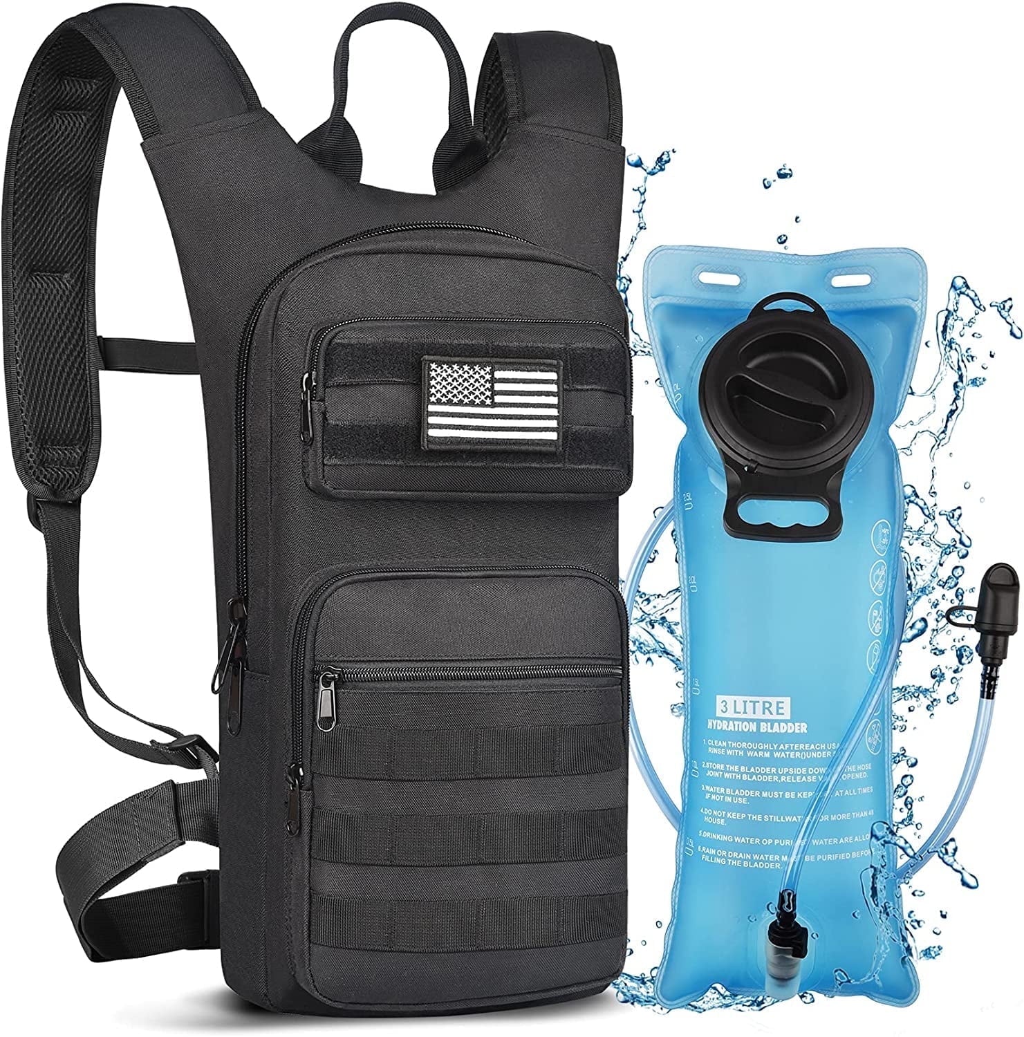 Brightify 17L Hydration Backpack with 3L TPU Water Bladder, Camel Backpack Hydration Pack for Hiking Hunting Climbing Cycling Biking Running, Molle Compatible Water Backpack for Men Women, Black - Pick 261