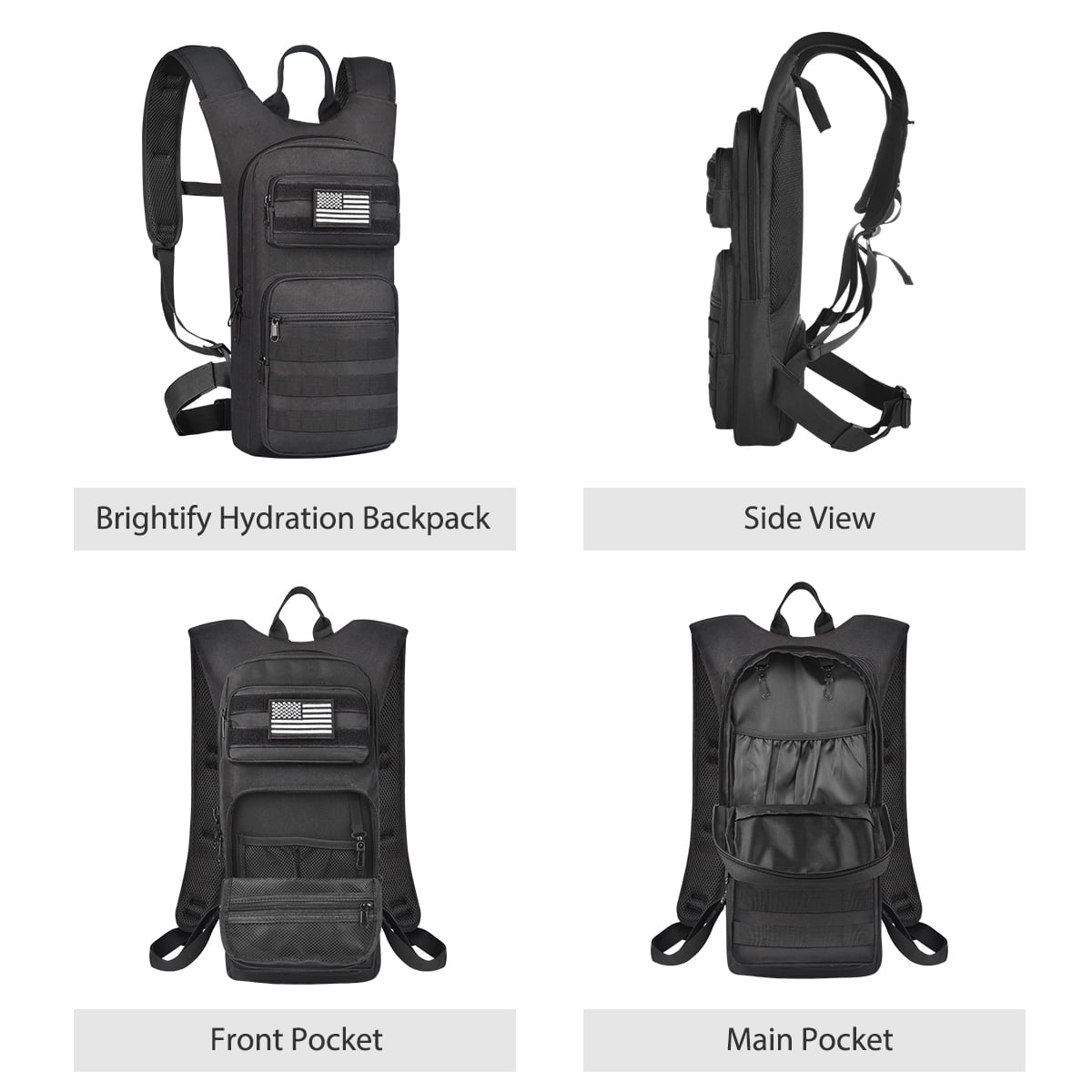Brightify 17L Hydration Backpack with 3L TPU Water Bladder, Camel Backpack Hydration Pack for Hiking Hunting Climbing Cycling Biking Running, Molle Compatible Water Backpack for Men Women, Black - Pick 261