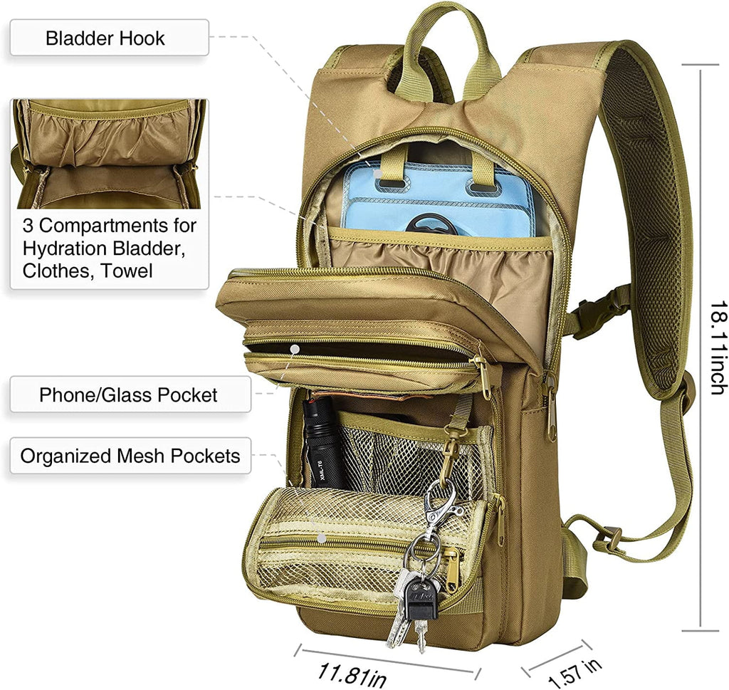 Brightify 17L Hydration Backpack with 3L TPU Water Bladder, Camel Backpack Hydration Pack for Hiking Hunting Climbing Cycling Biking Running, Molle Compatible Water Backpack for Men Women, Black - Pick 261