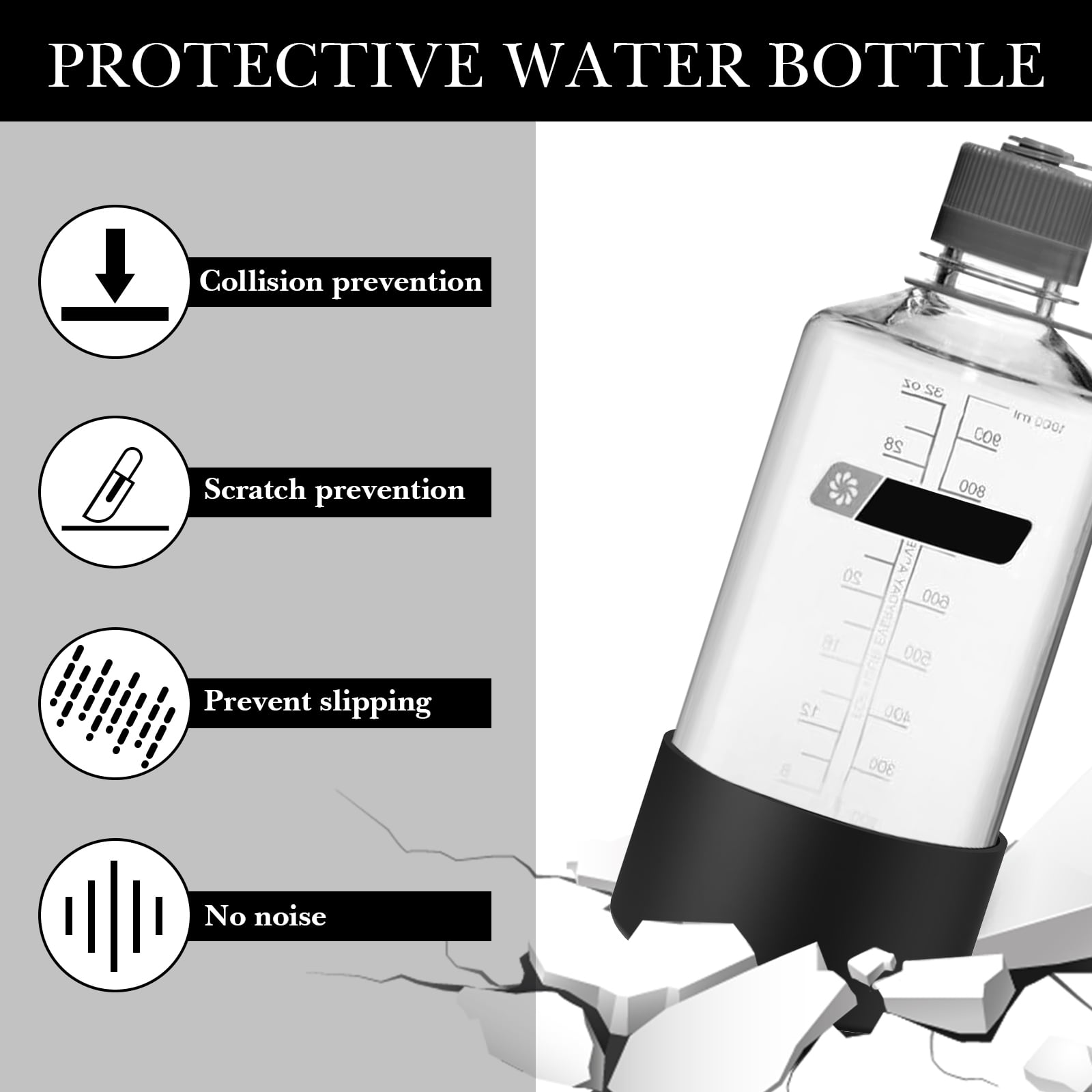 Linkidea 2 Pack Water Bottle Boot Compatible with Nalgene Sustain Wide Mouth 32oz/48oz, Narrow Mouth 32oz, Silicone Anti-Slip Bottle Bottom Bumper Protector (Black) - Pick 113