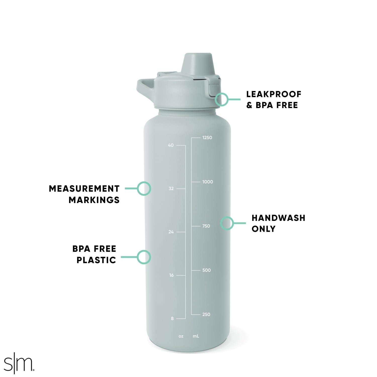 Simple Modern 48 fl oz Reusable Tritan Summit Water Bottle with Silicone Straw Lid|Seaglass Sage - Pick 744