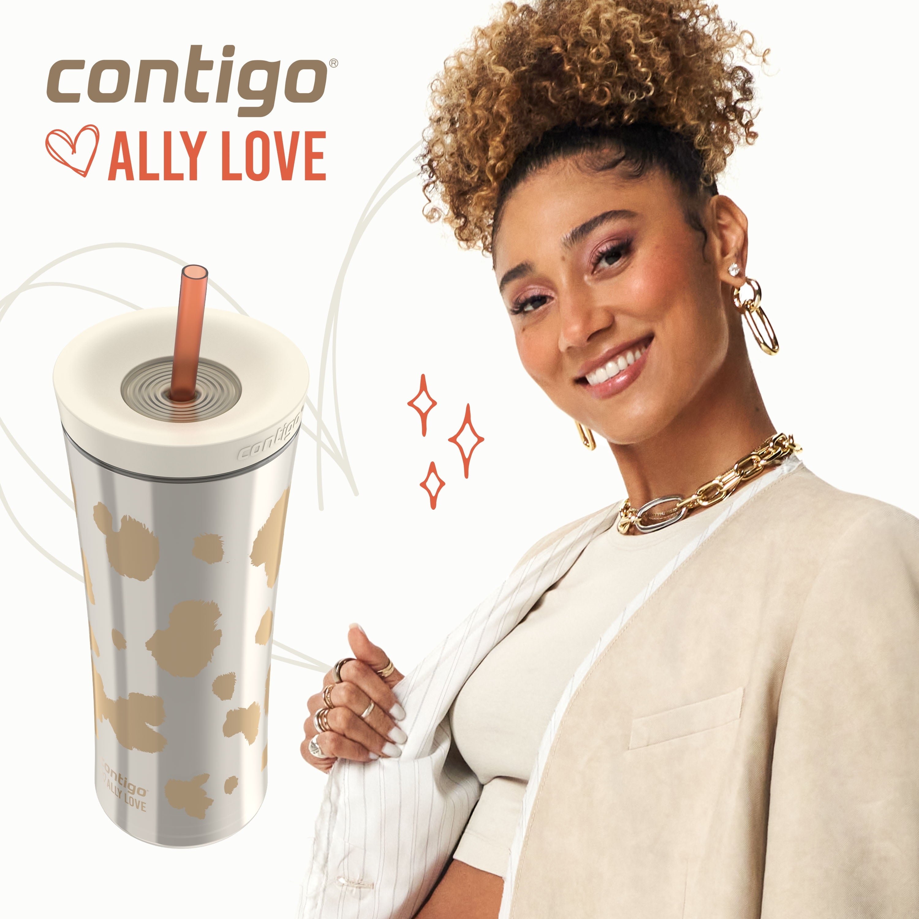 Contigo 20oz Shake &amp; Go Tumbler, Plastic with Straw, Oatmilk Cowhide Couture - Pick 605