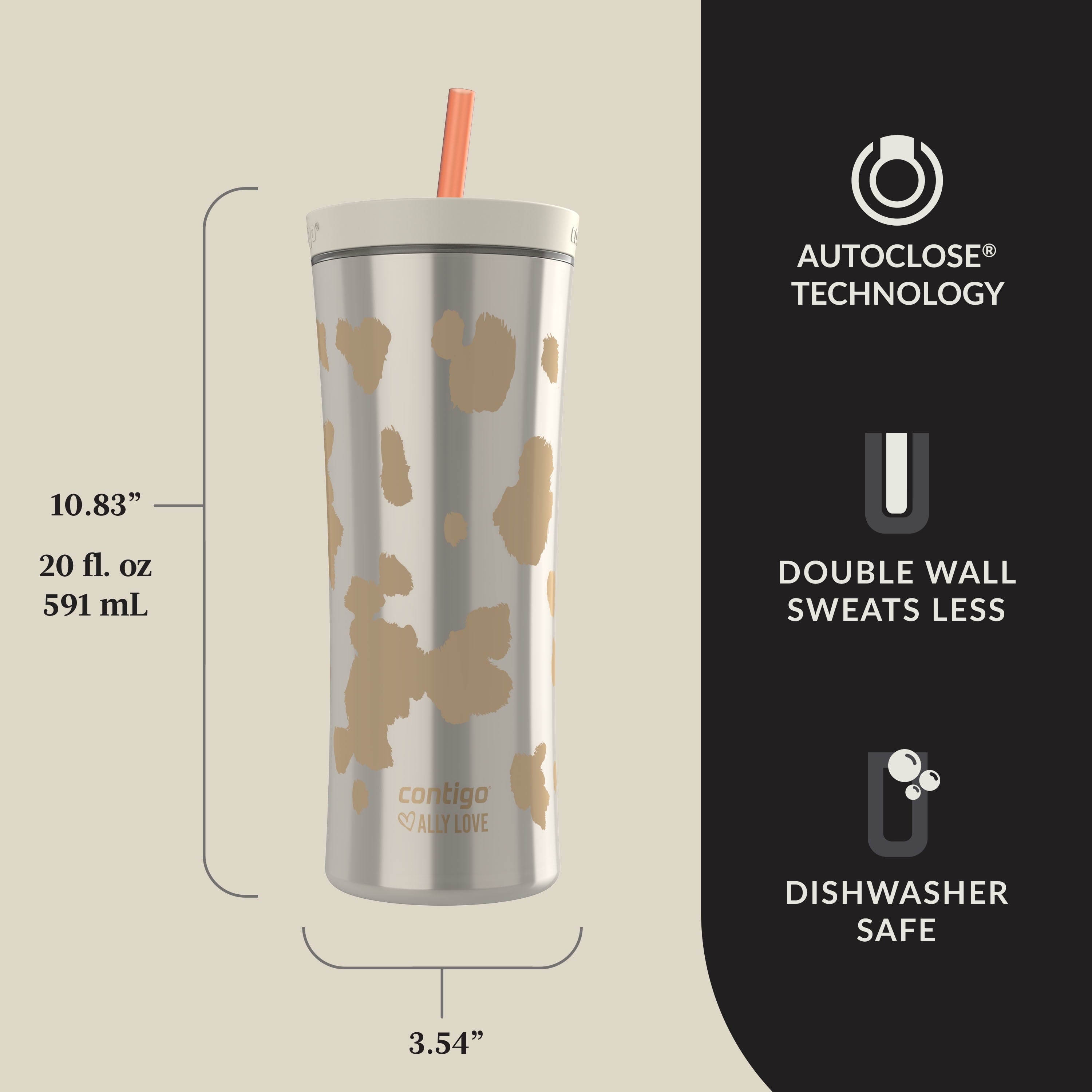 Contigo 20oz Shake &amp; Go Tumbler, Plastic with Straw, Oatmilk Cowhide Couture - Pick 605