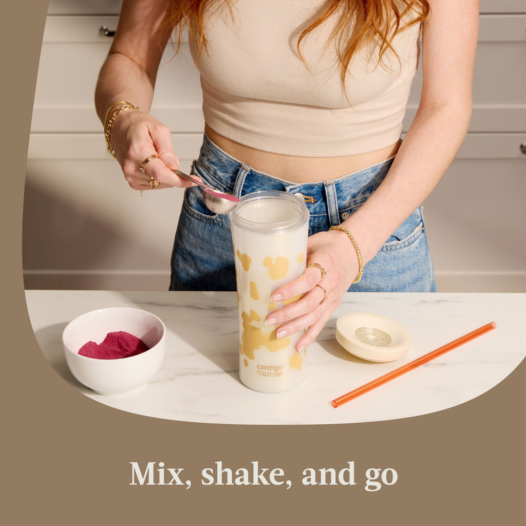 Contigo 20oz Shake &amp; Go Tumbler, Plastic with Straw, Oatmilk Cowhide Couture - Pick 605