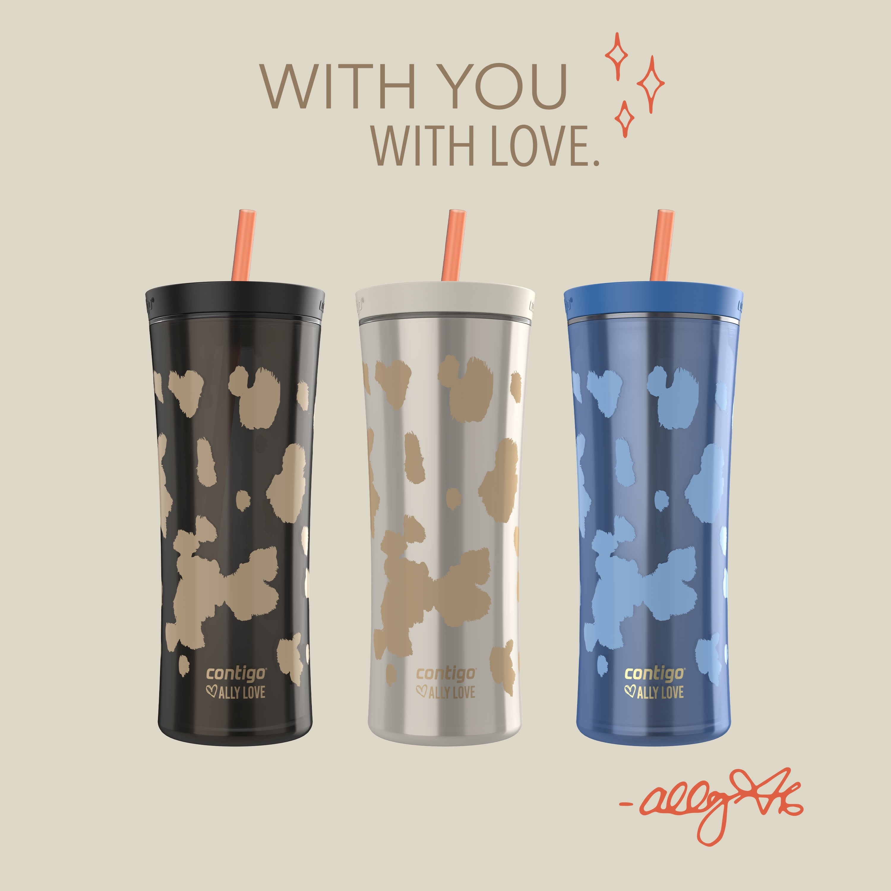 Contigo 20oz Shake &amp; Go Tumbler, Plastic with Straw, Oatmilk Cowhide Couture - Pick 605