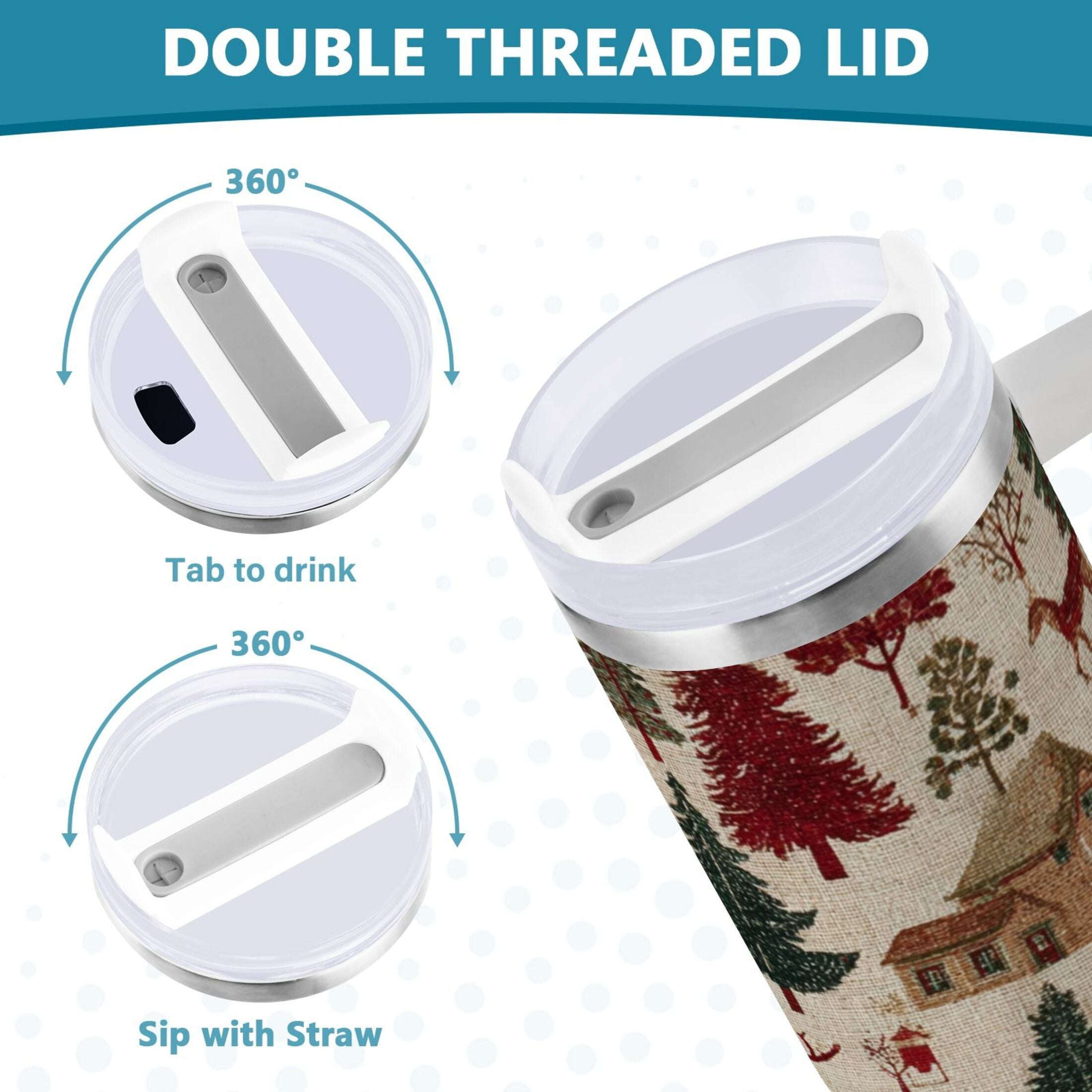 30 oz Insulated Stainless Steel Tumbler Double Wall Stainless Steel Tumbler with 2-Way Drinking Christmas Trees Deer and Houses - Pick 981