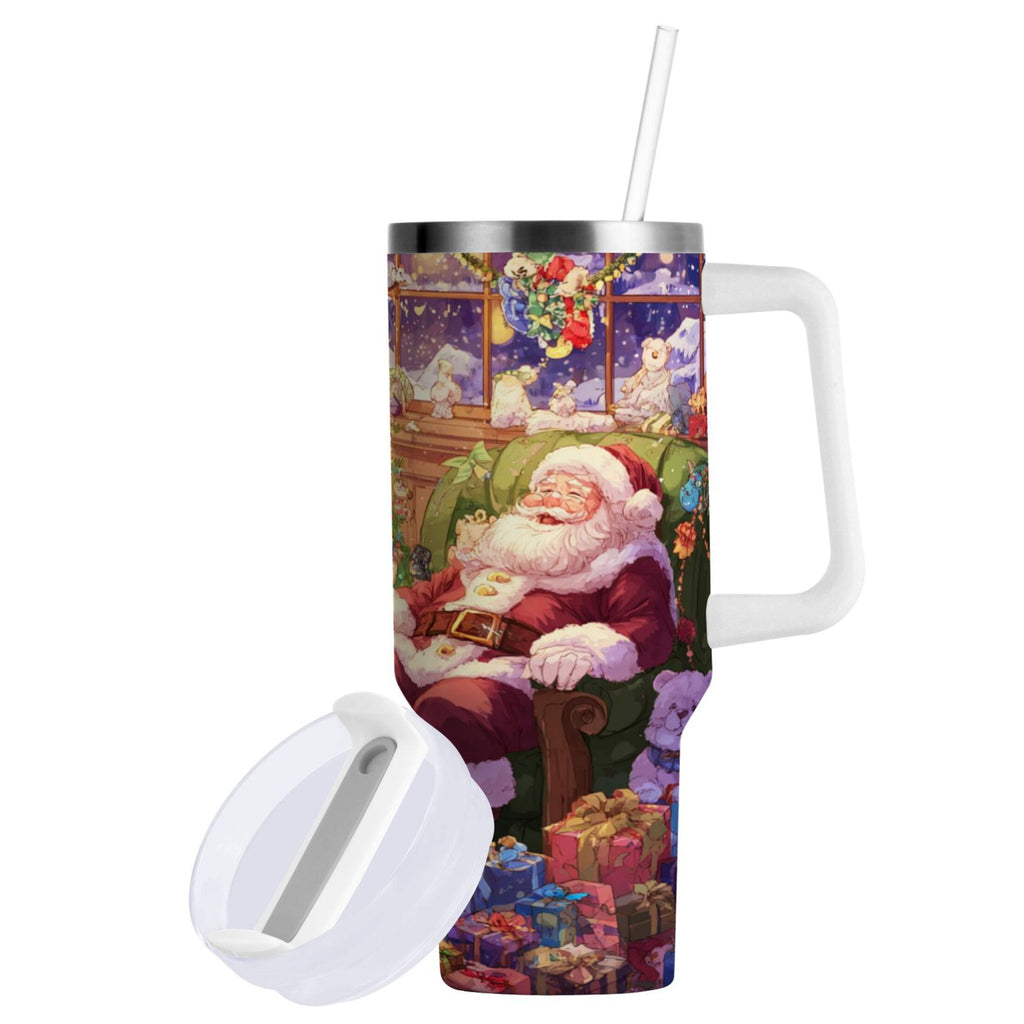 40 oz Insulated Stainless Steel Tumbler Double Wall Stainless Steel Tumbler with 2-Way Drinking Festive Christmas Scene - Pick 513
