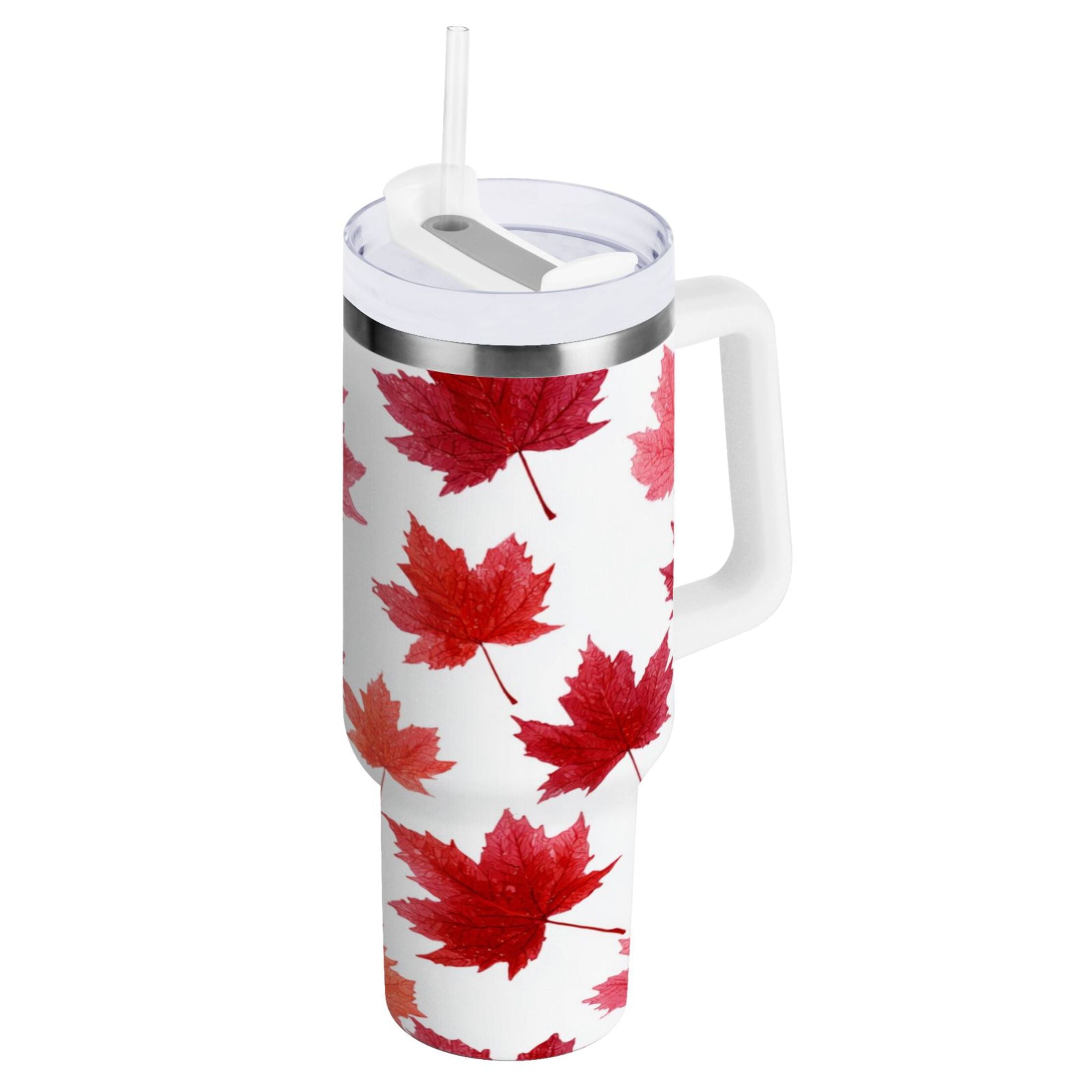 30 oz Insulated Stainless Steel Tumbler Double Wall Stainless Steel Tumbler with 2-Way Drinking Vibrant Red Maple Leaves - Pick 974
