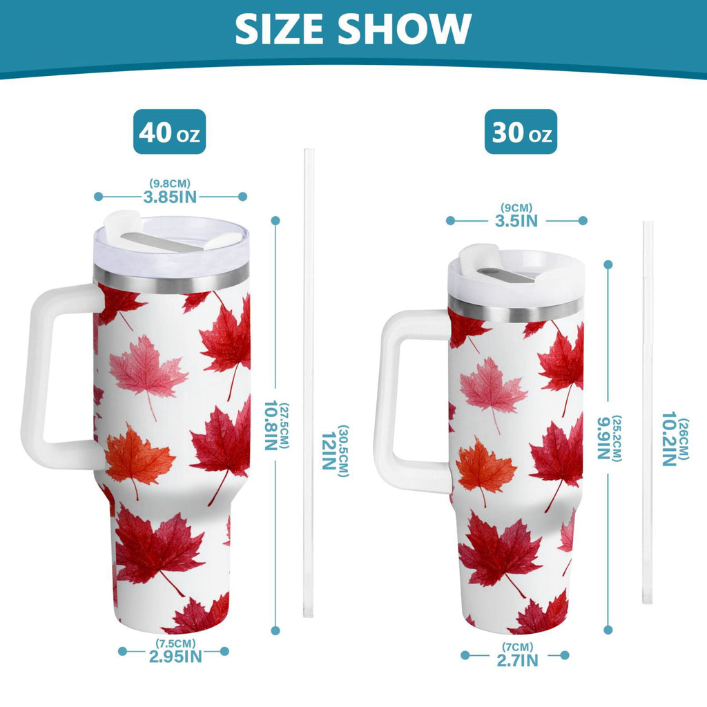 30 oz Insulated Stainless Steel Tumbler Double Wall Stainless Steel Tumbler with 2-Way Drinking Vibrant Red Maple Leaves - Pick 974