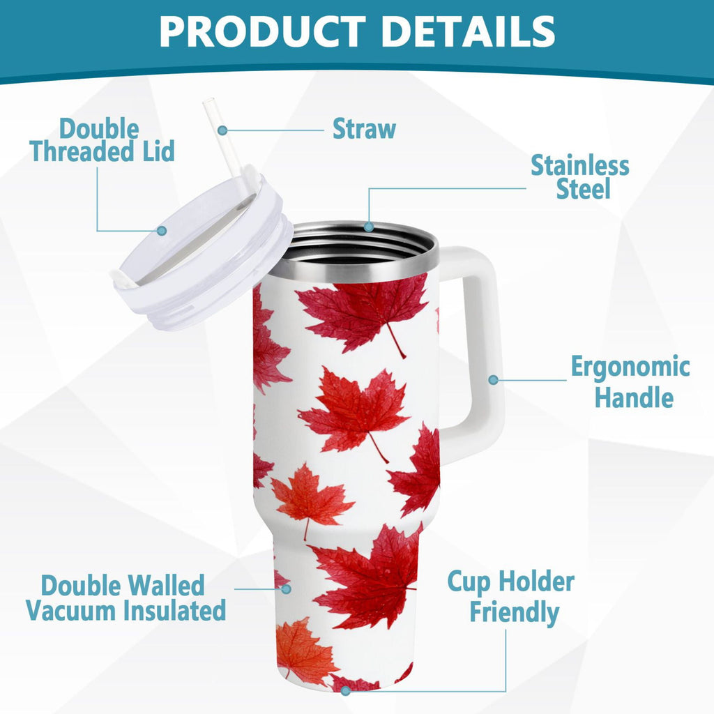 30 oz Insulated Stainless Steel Tumbler Double Wall Stainless Steel Tumbler with 2-Way Drinking Vibrant Red Maple Leaves - Pick 974