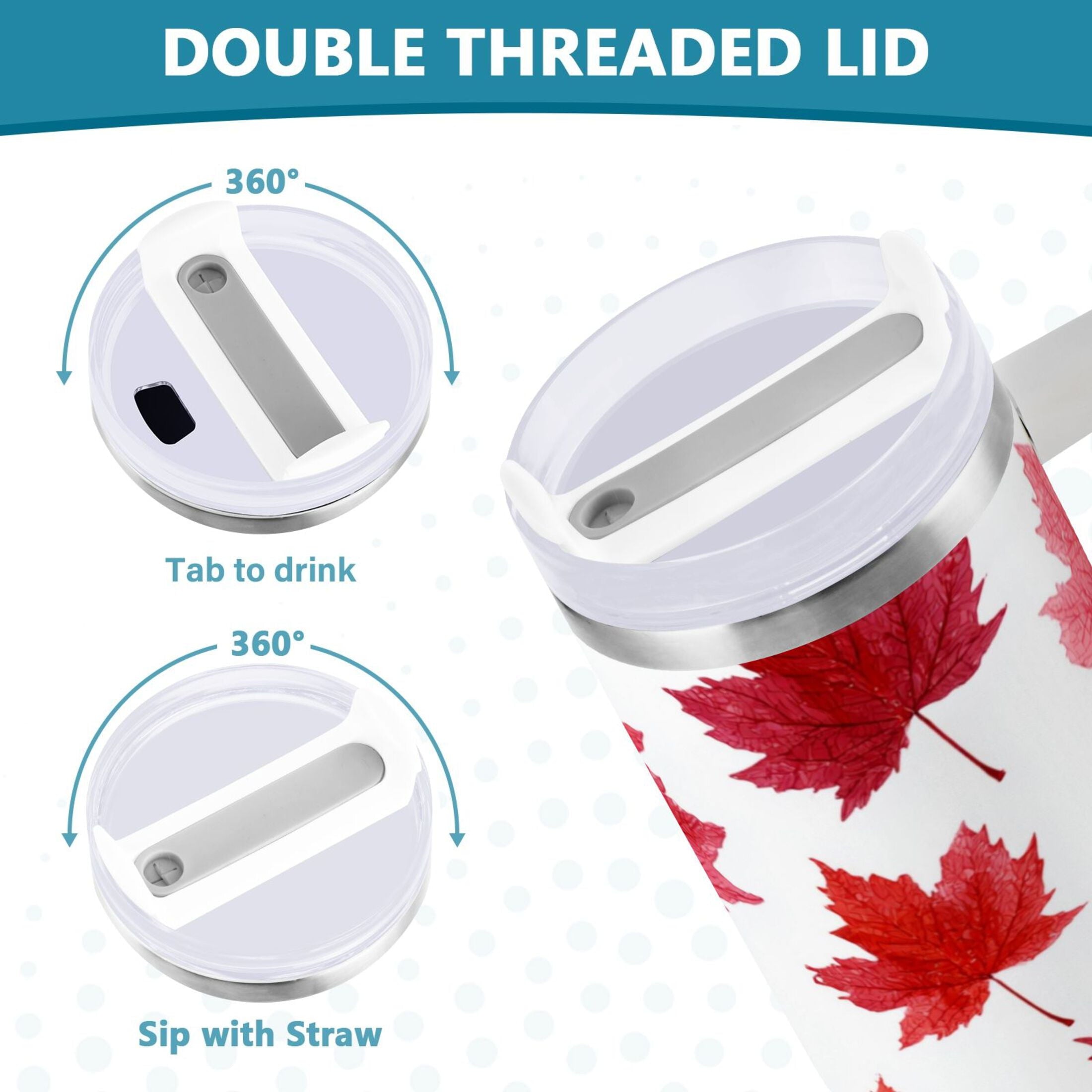 30 oz Insulated Stainless Steel Tumbler Double Wall Stainless Steel Tumbler with 2-Way Drinking Vibrant Red Maple Leaves - Pick 974