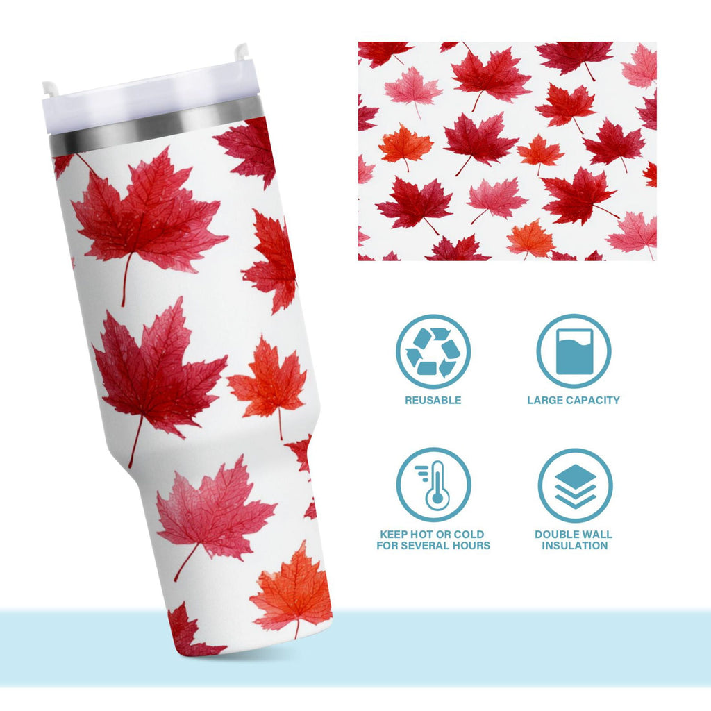 30 oz Insulated Stainless Steel Tumbler Double Wall Stainless Steel Tumbler with 2-Way Drinking Vibrant Red Maple Leaves - Pick 974