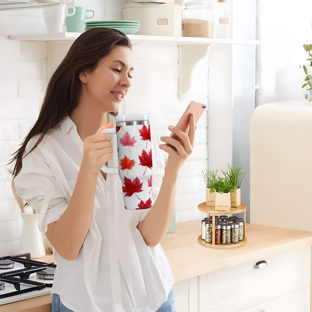 30 oz Insulated Stainless Steel Tumbler Double Wall Stainless Steel Tumbler with 2-Way Drinking Vibrant Red Maple Leaves - Pick 974