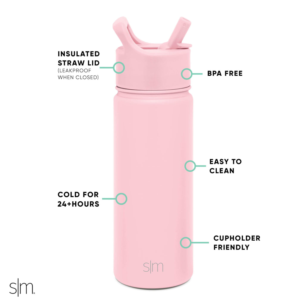 Simple Modern Kids Water Bottle with Straw Lid Vacuum Insulated Stainless Steel Metal Thermos Bottles | Reusable Leak Proof BPA-Free Flask for School | Summit Collection | 18oz, Blush -Blush - Pick 551
