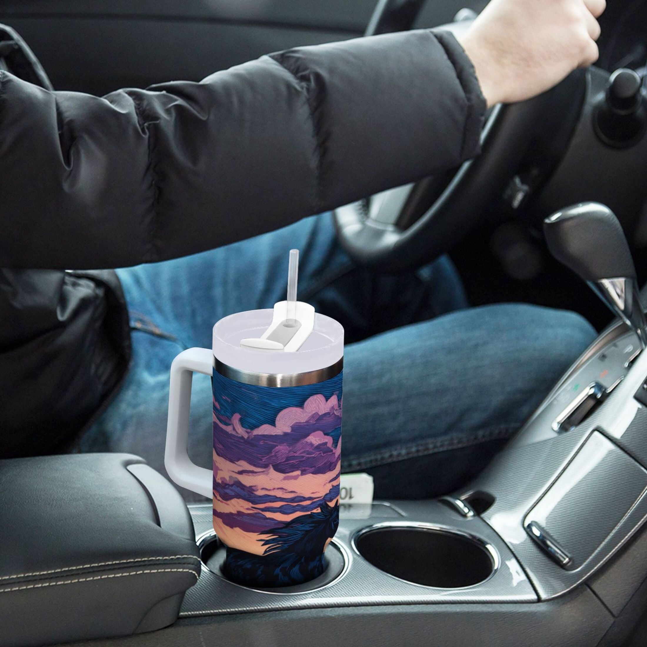 40 oz Insulated Stainless Steel Tumbler Double Wall Stainless Steel Tumbler with 2-Way Drinking Wild Horses Running - Pick 930