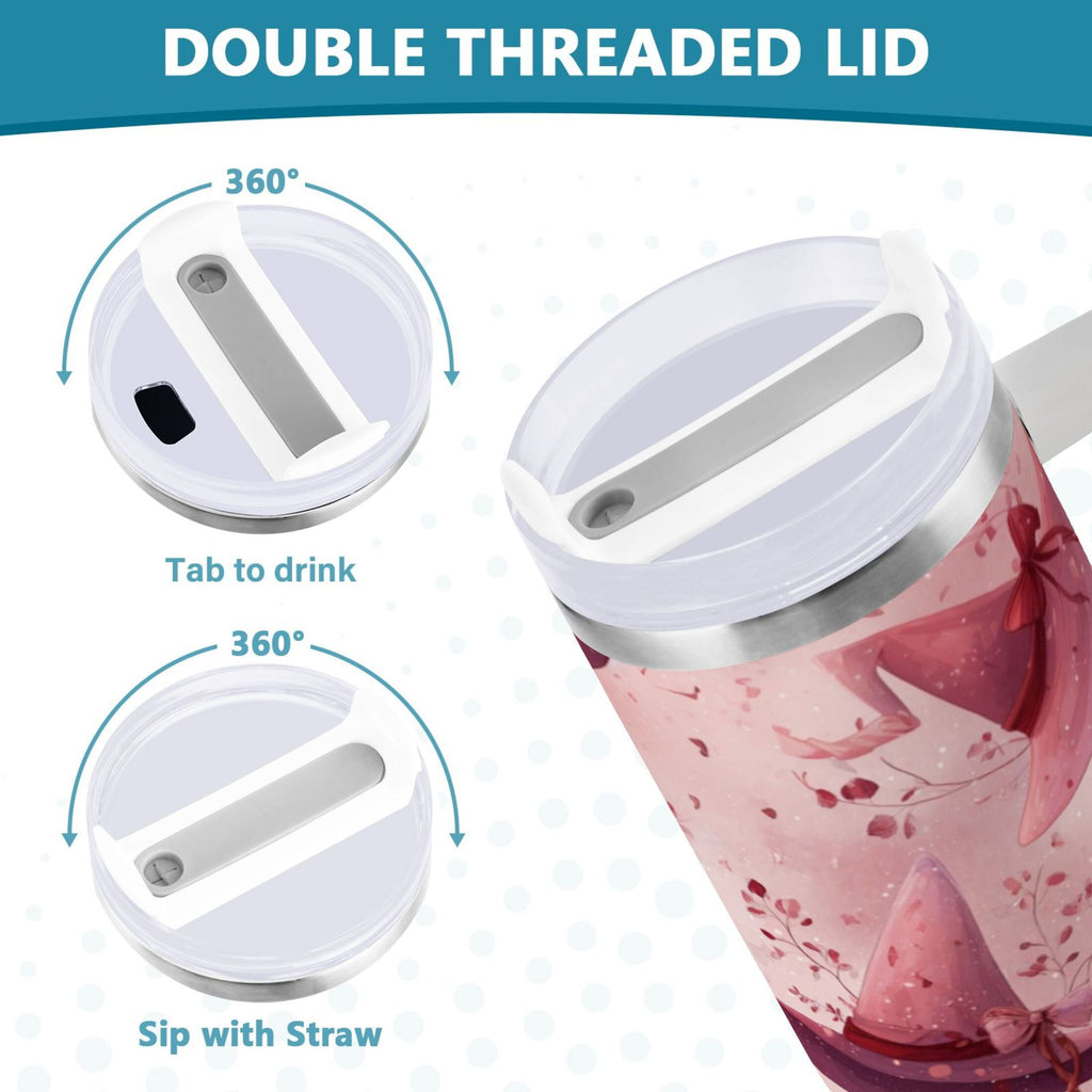 30 oz Insulated Stainless Steel Tumbler Double Wall Stainless Steel Tumbler with 2-Way Drinking Hats with Delicate Bows - Pick 670