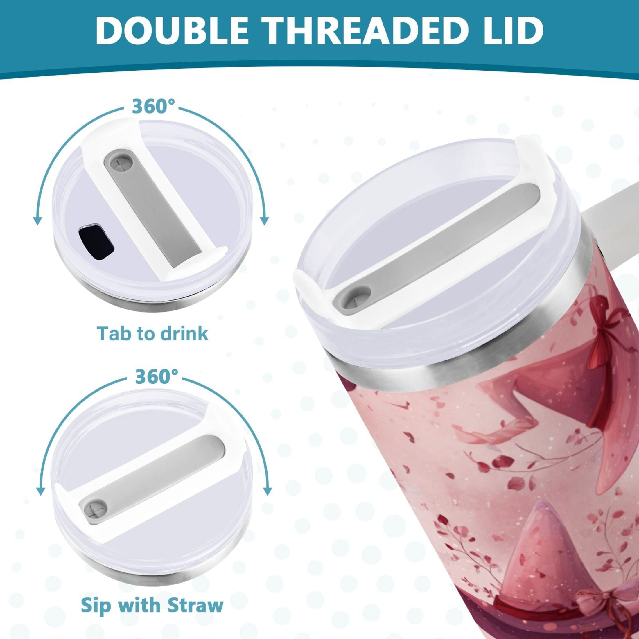30 oz Insulated Stainless Steel Tumbler Double Wall Stainless Steel Tumbler with 2-Way Drinking Hats with Delicate Bows - Pick 670