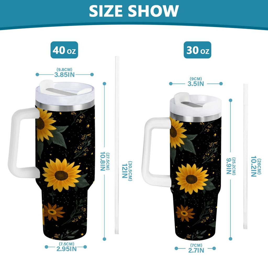 30 oz Insulated Stainless Steel Tumbler Double Wall Stainless Steel Tumbler with 2-Way Drinking Yellow Sunflower Pattern - Pick 808